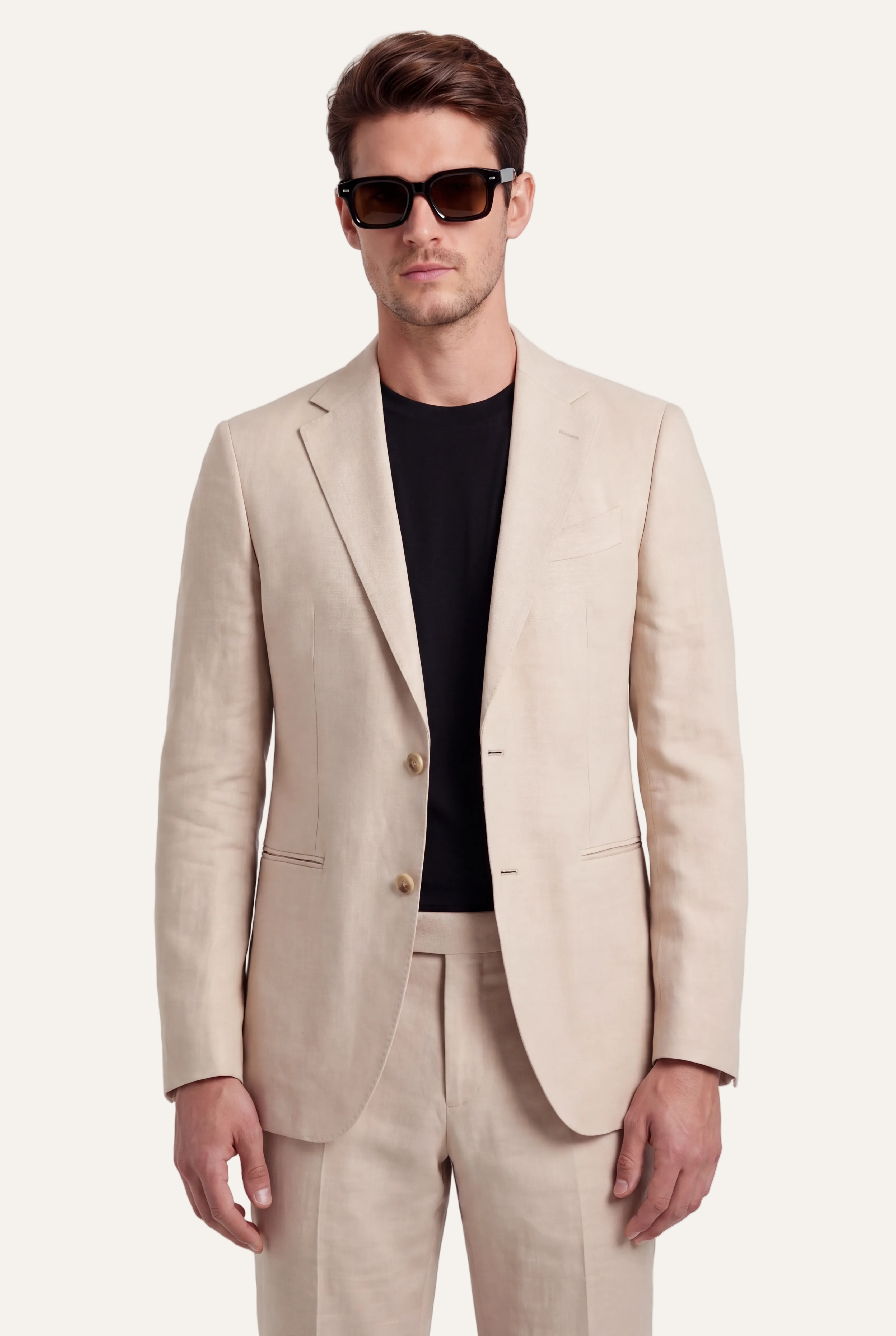 Zane Barläs Oxford Beige Suit — front view men tailored Italian wool suit