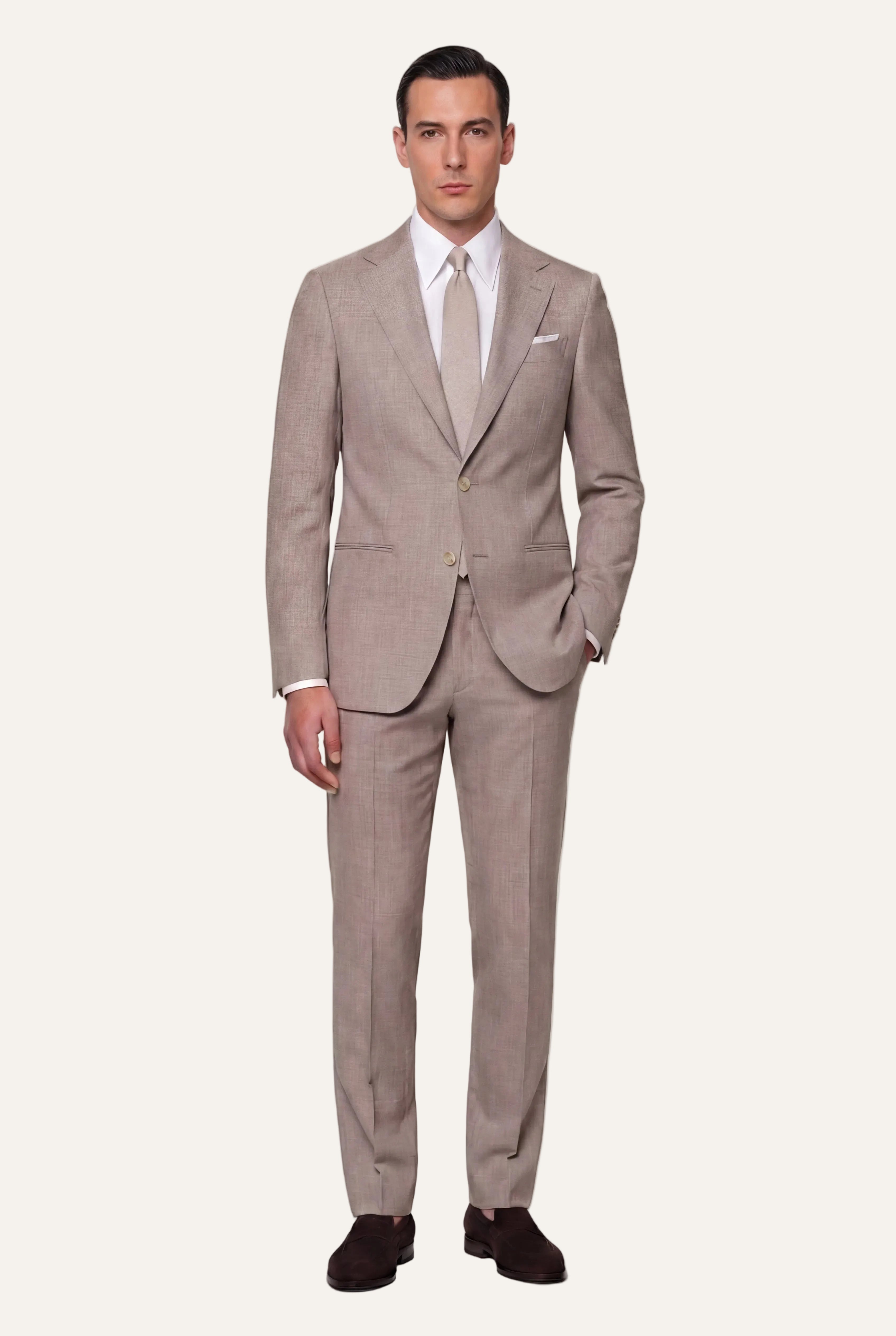 Zane Barläs Oxford Beige Suit — front view on model, full length