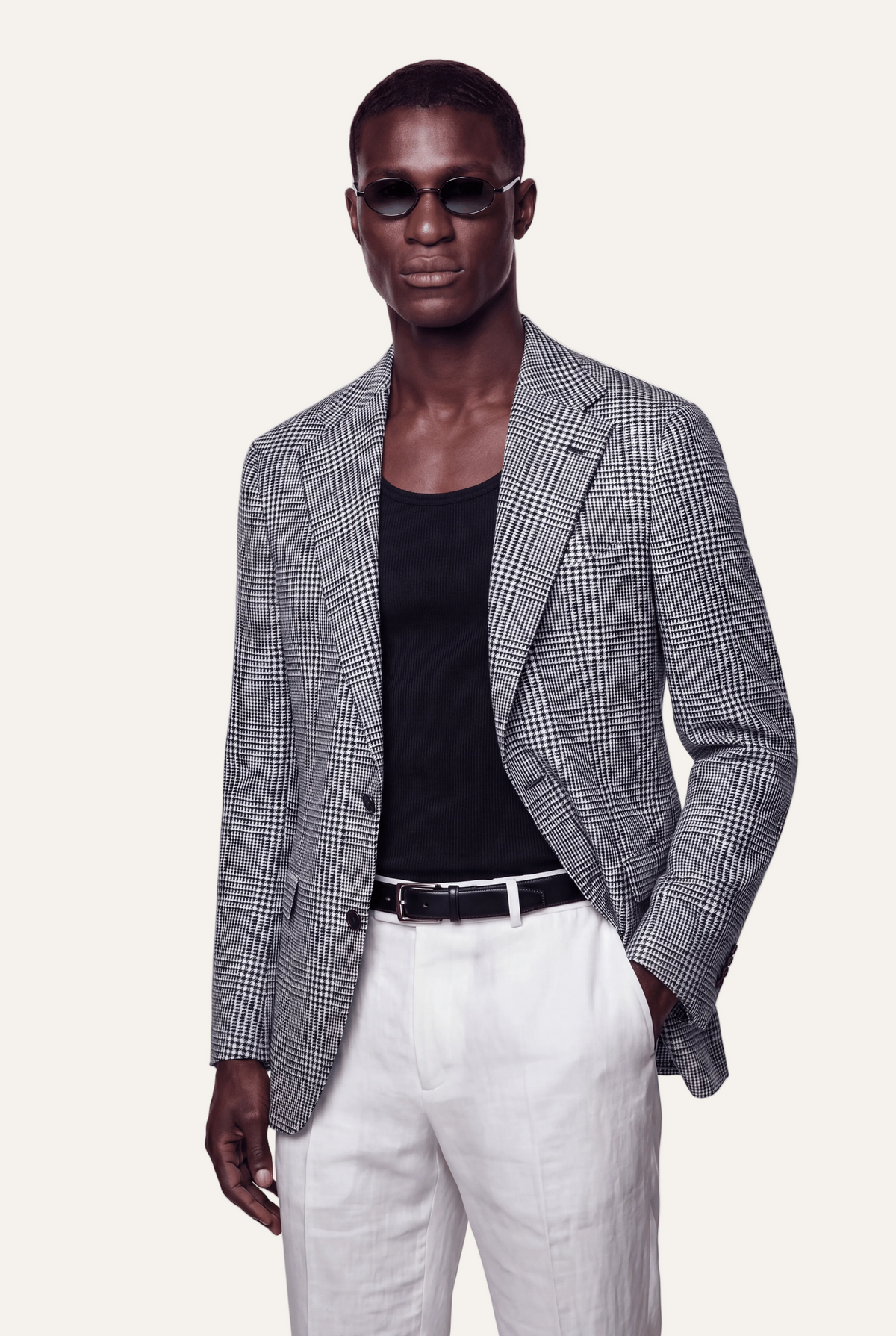 Zane Barläs Black Checked Jacket. Front view tailored Italian wool blazer for men