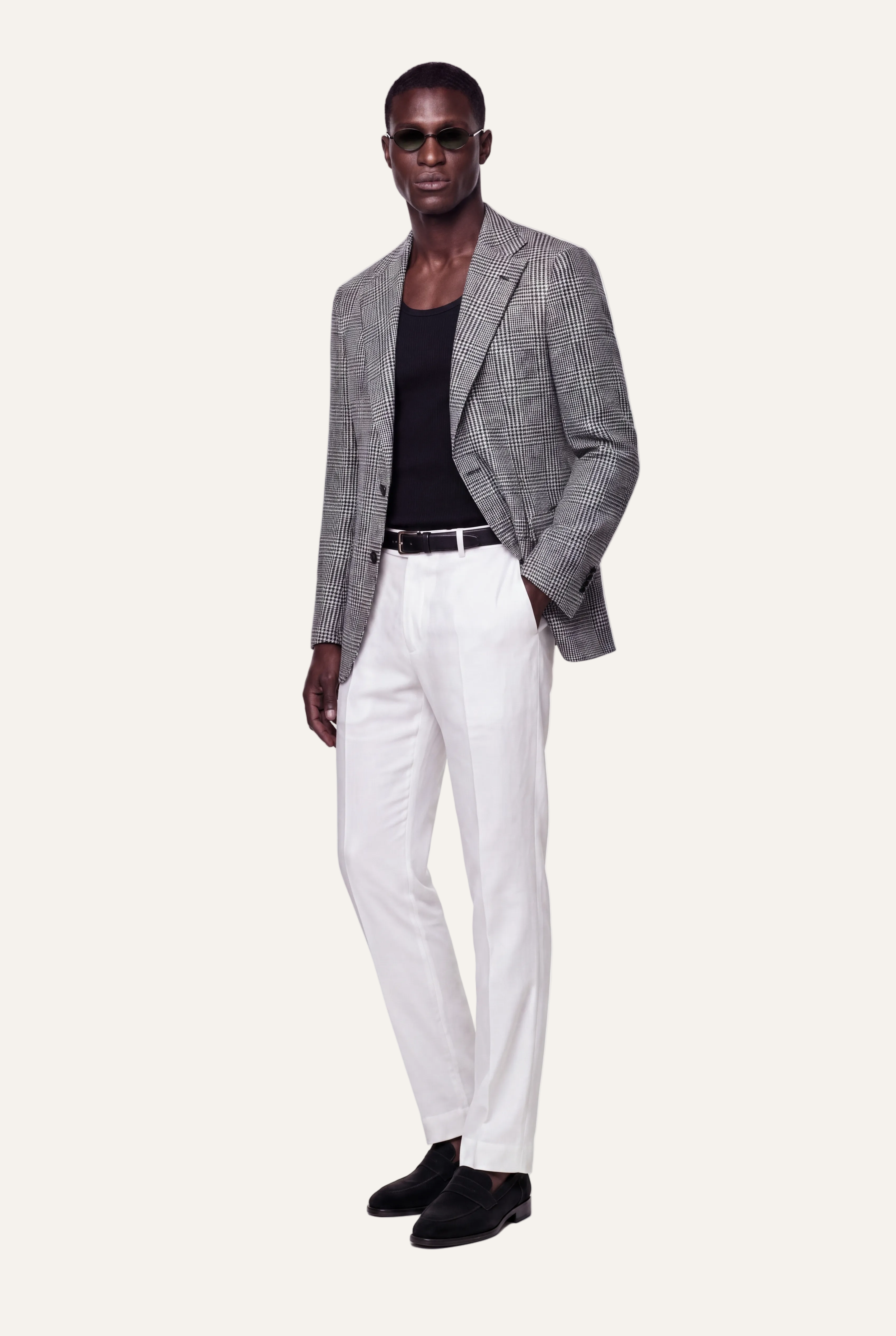 Zane Barläs Black Checked Jacket. Full front view single breasted blazer separates