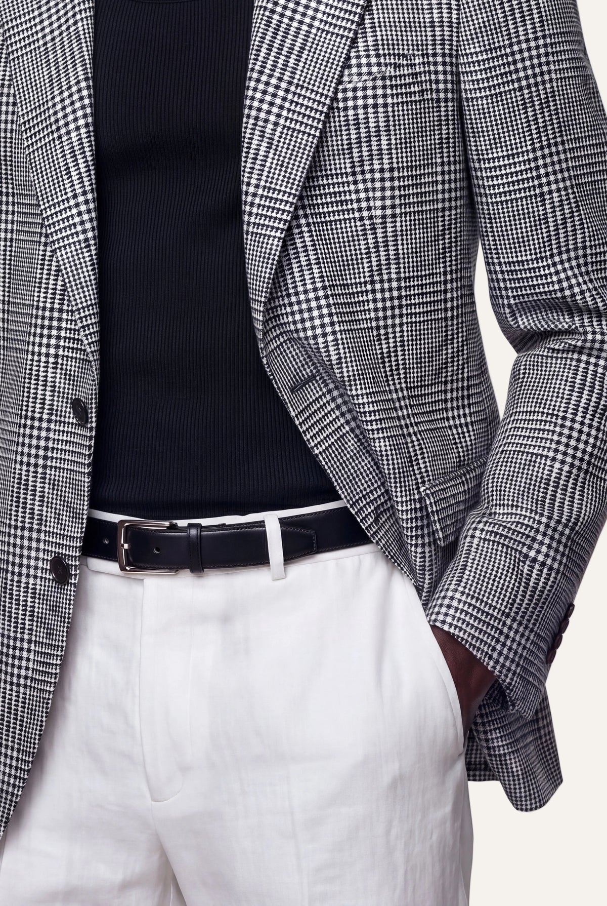 Zane Barläs Black Checked Jacket. Portrait editorial view on model
