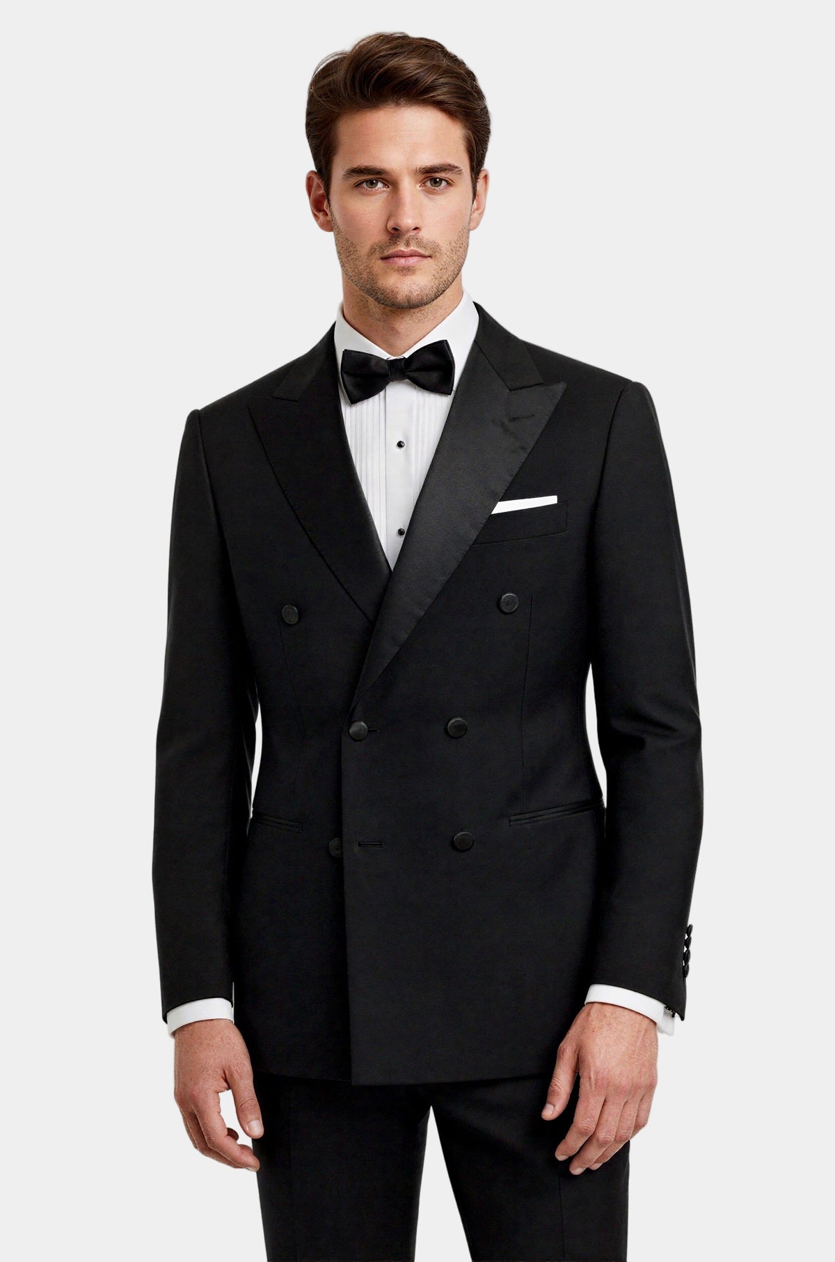 Zane Barläs Black Manhattan Tuxedo, front jacket view on model