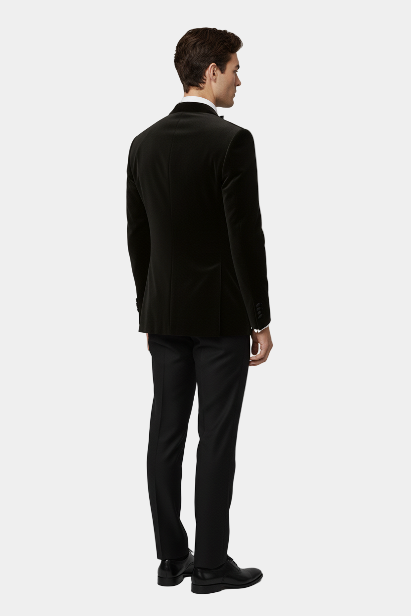 Zane Barläs Black Velvet Dinner Jacket, back view on model