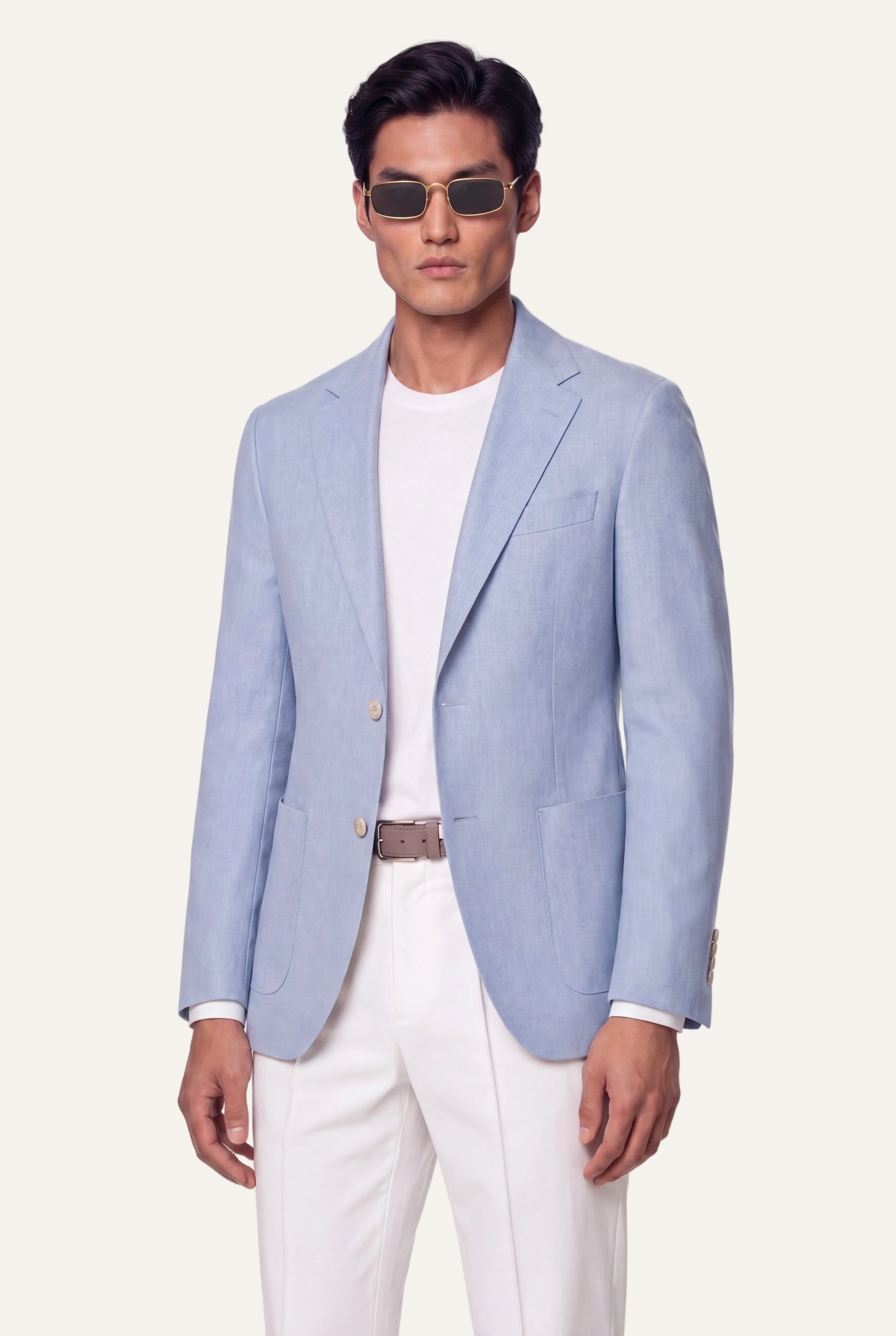 Zane Barläs Light Blue Jacket. Front view tailored Italian wool blazer for men