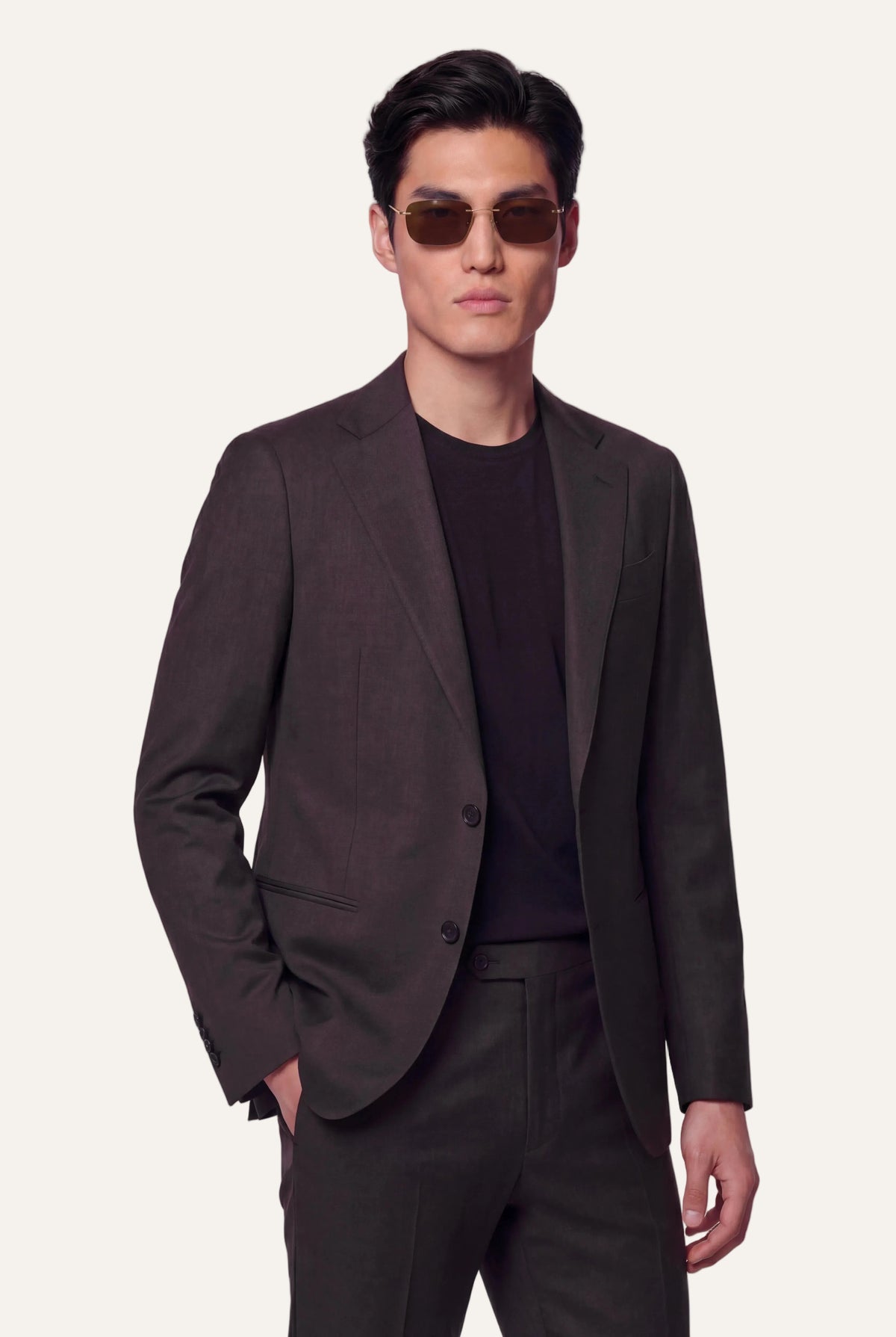 Zane Barläs Oxford Brown Suit — three-quarter front view men tailored Italian wool suit