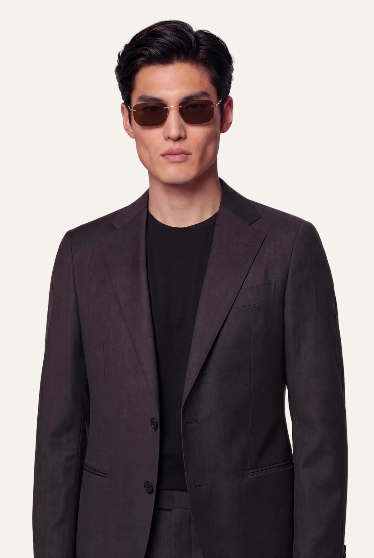 Zane Barläs Oxford Brown Suit — front view on model single breasted