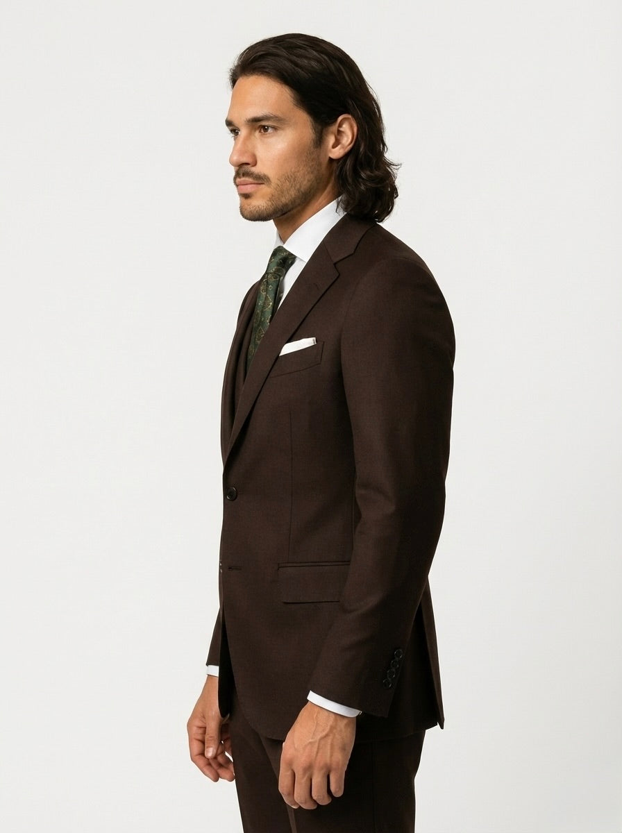 Zane Barläs Oxford Brown Plain Suit, lifestyle shot on model