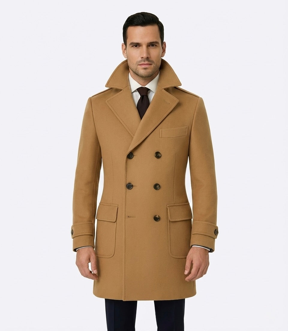 Zane Barläs Brown Cashmere Overcoat, lifestyle editorial shot on model