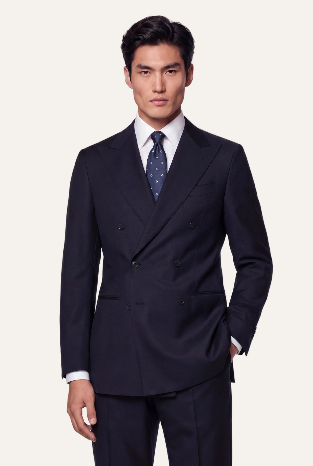Zane Barläs Manhattan Navy Suit — front view men double breasted tailored wool suit