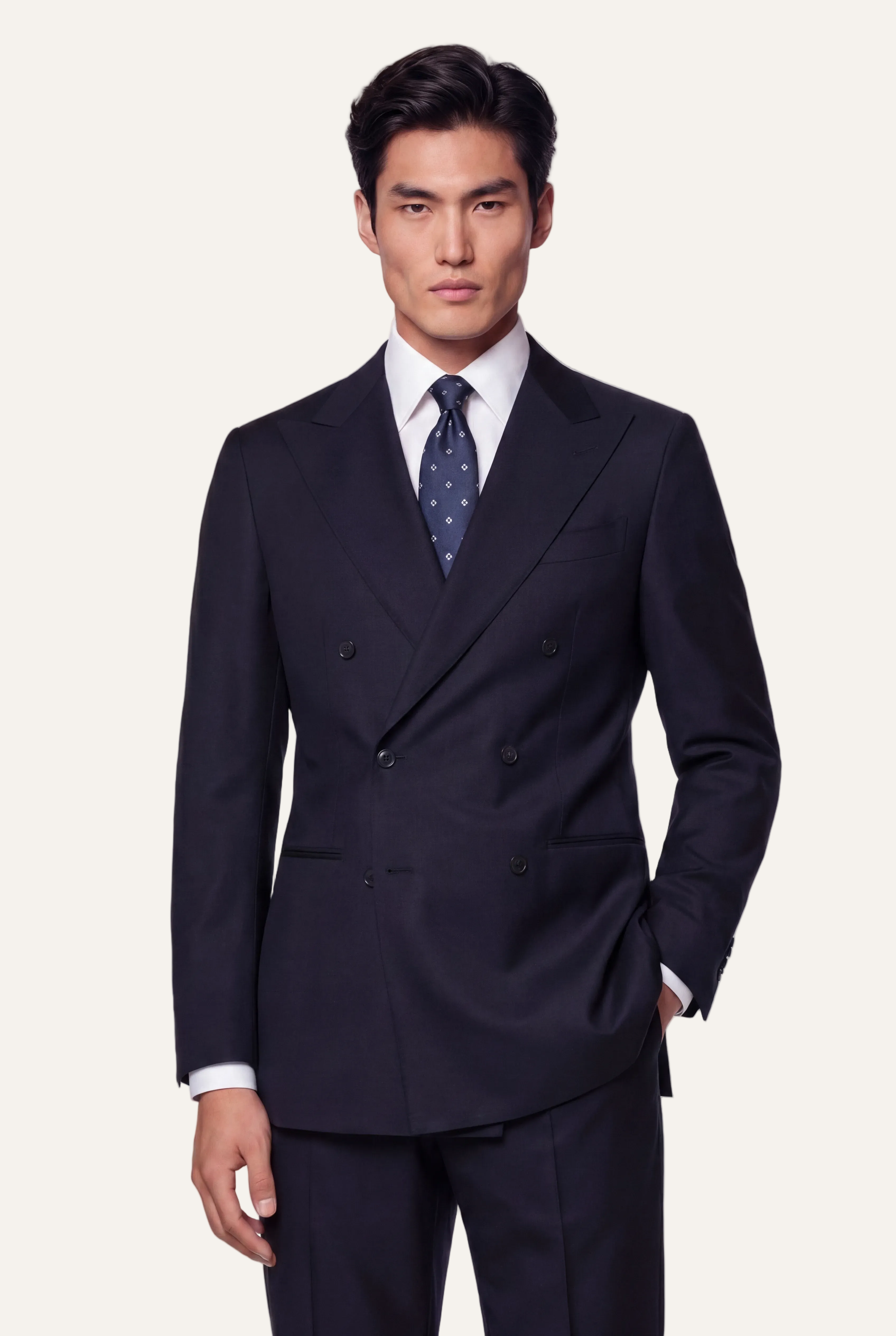 Zane Barläs Manhattan Navy Suit — front view men double breasted tailored wool suit