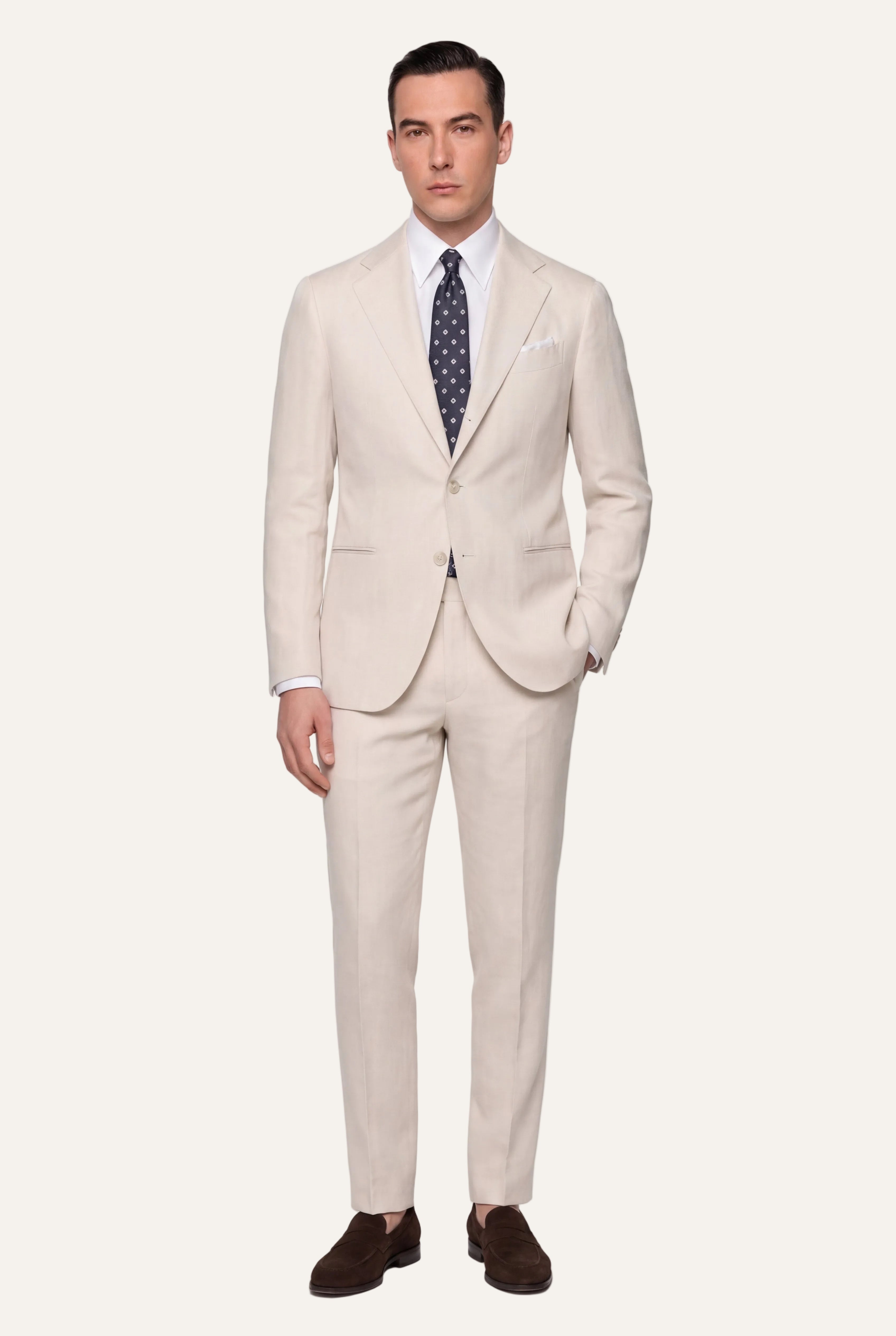 Zane Barläs Oxford Off-White Suit — full length front view tailored fit