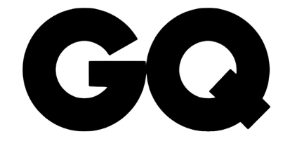 Black 'GQ' logo on a white background
