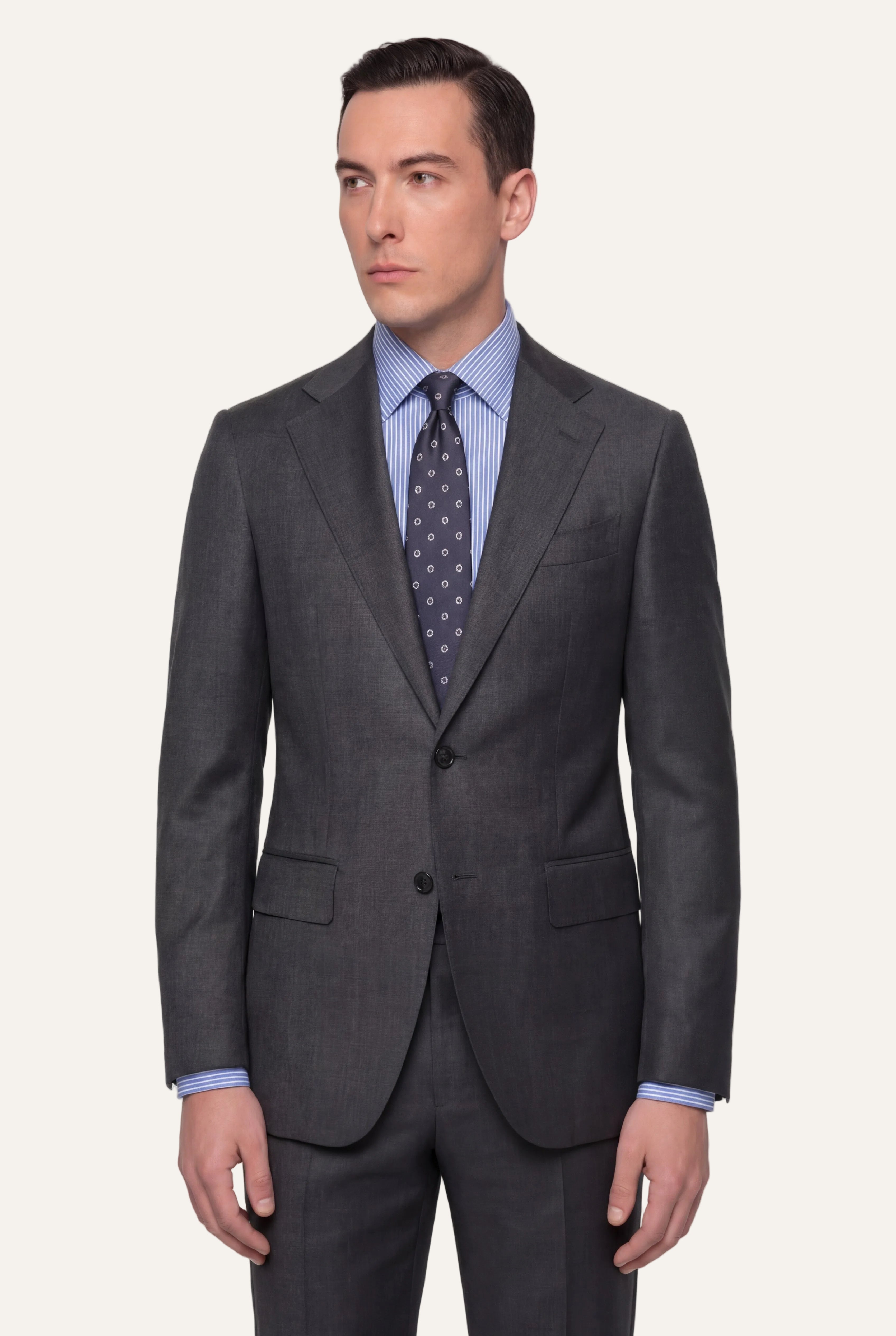 Zane Barläs Oxford Grey Suit — editorial front view men tailored Italian wool suit