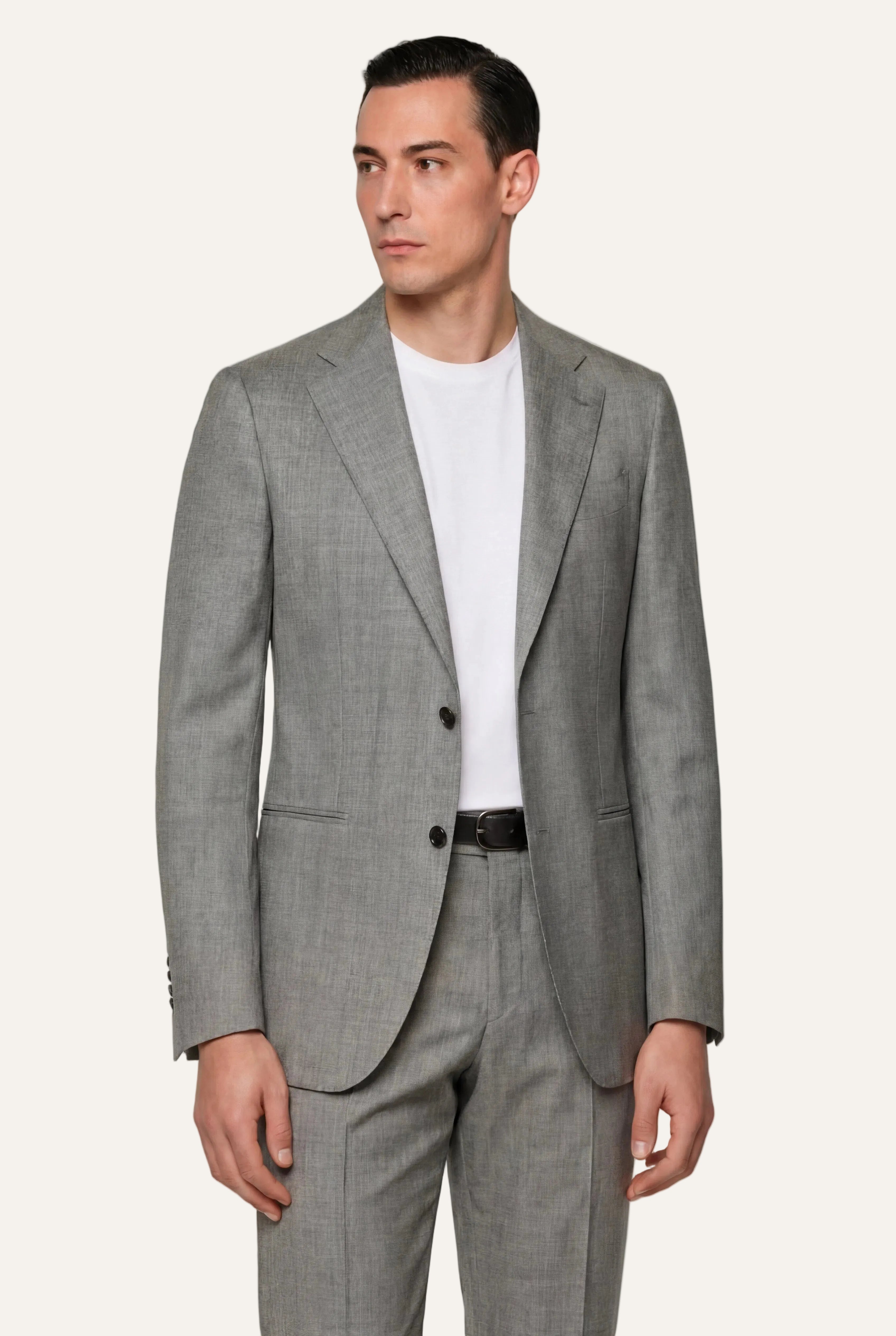 Zane Barläs Oxford Light Grey Plain Suit — editorial front view on model