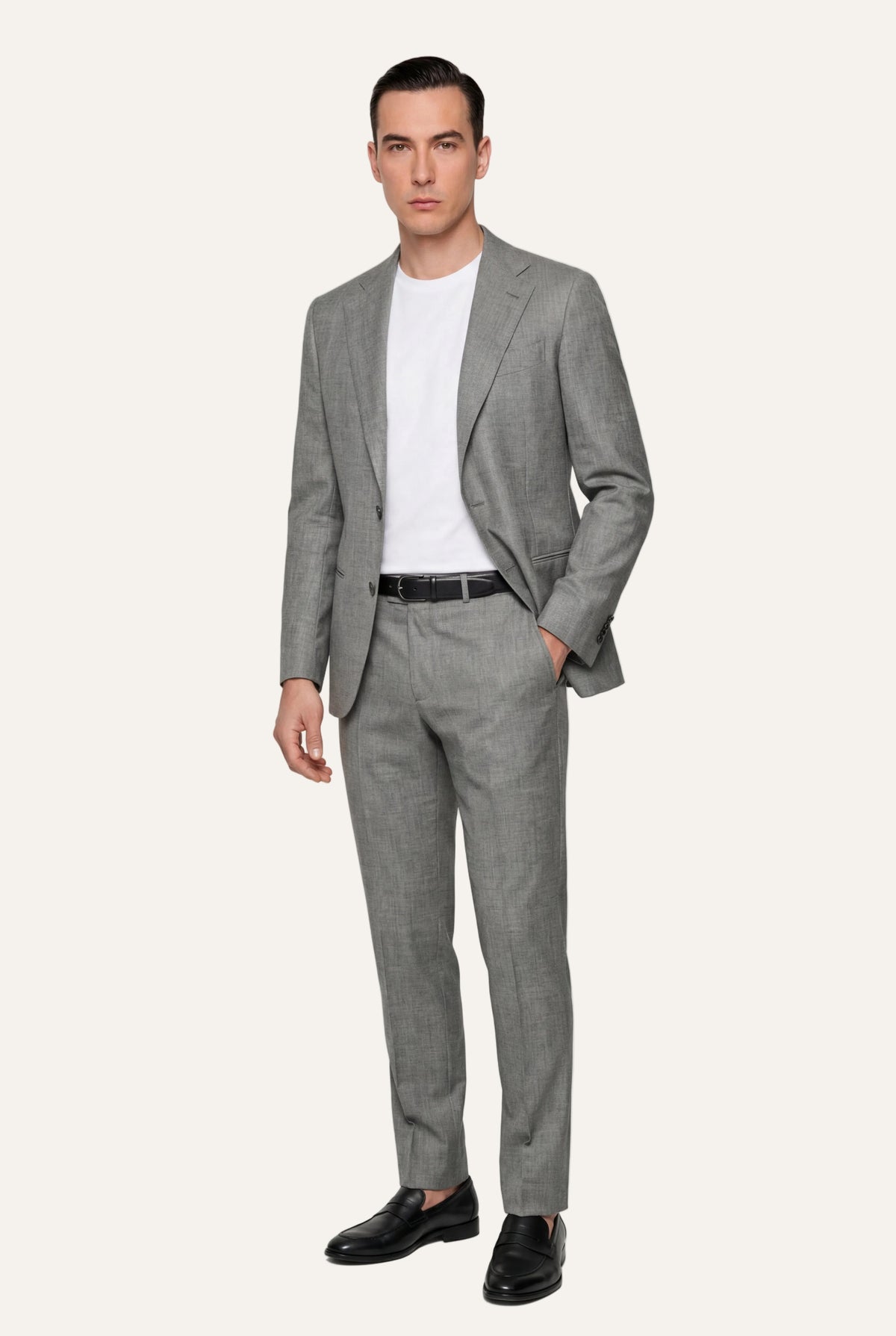 Zane Barläs Oxford Light Grey Plain Suit, side view on model