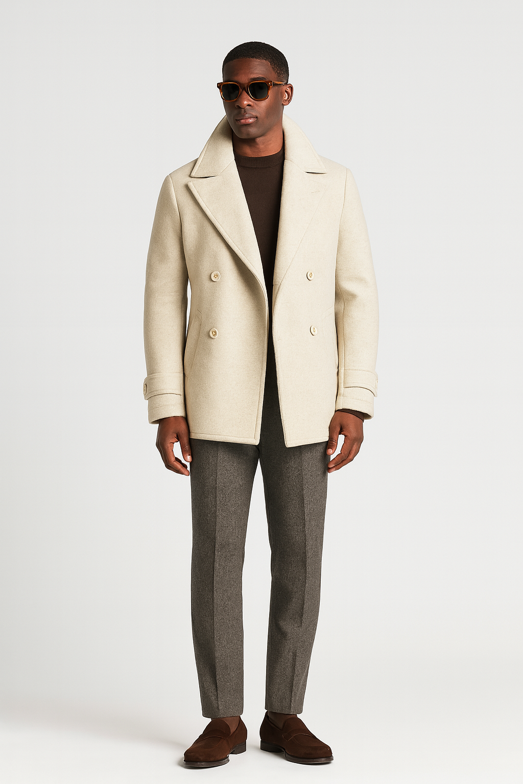 Zane Barläs Cream Wool Peacoat, layering allowance over suit men