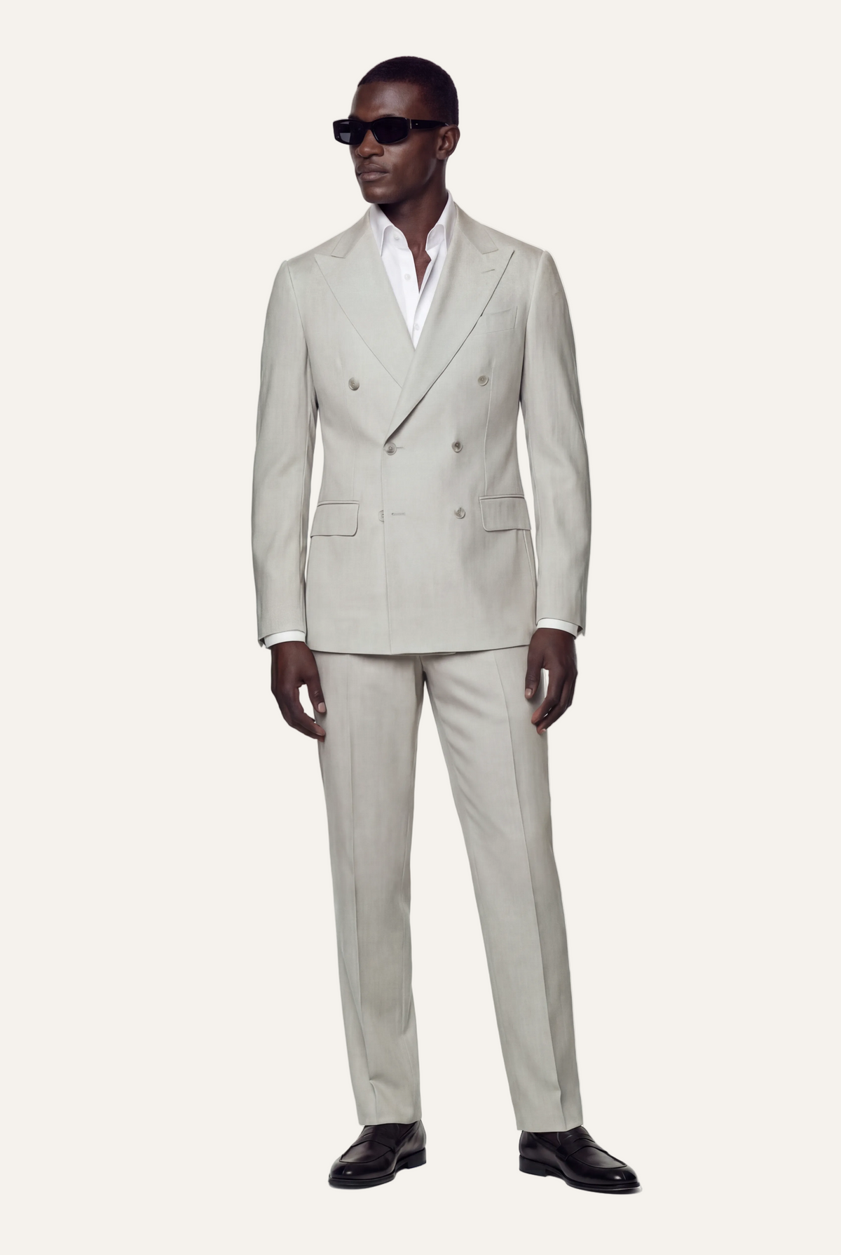Zane Barläs Manhattan Light Grey Suit — full length view double breasted Italian wool