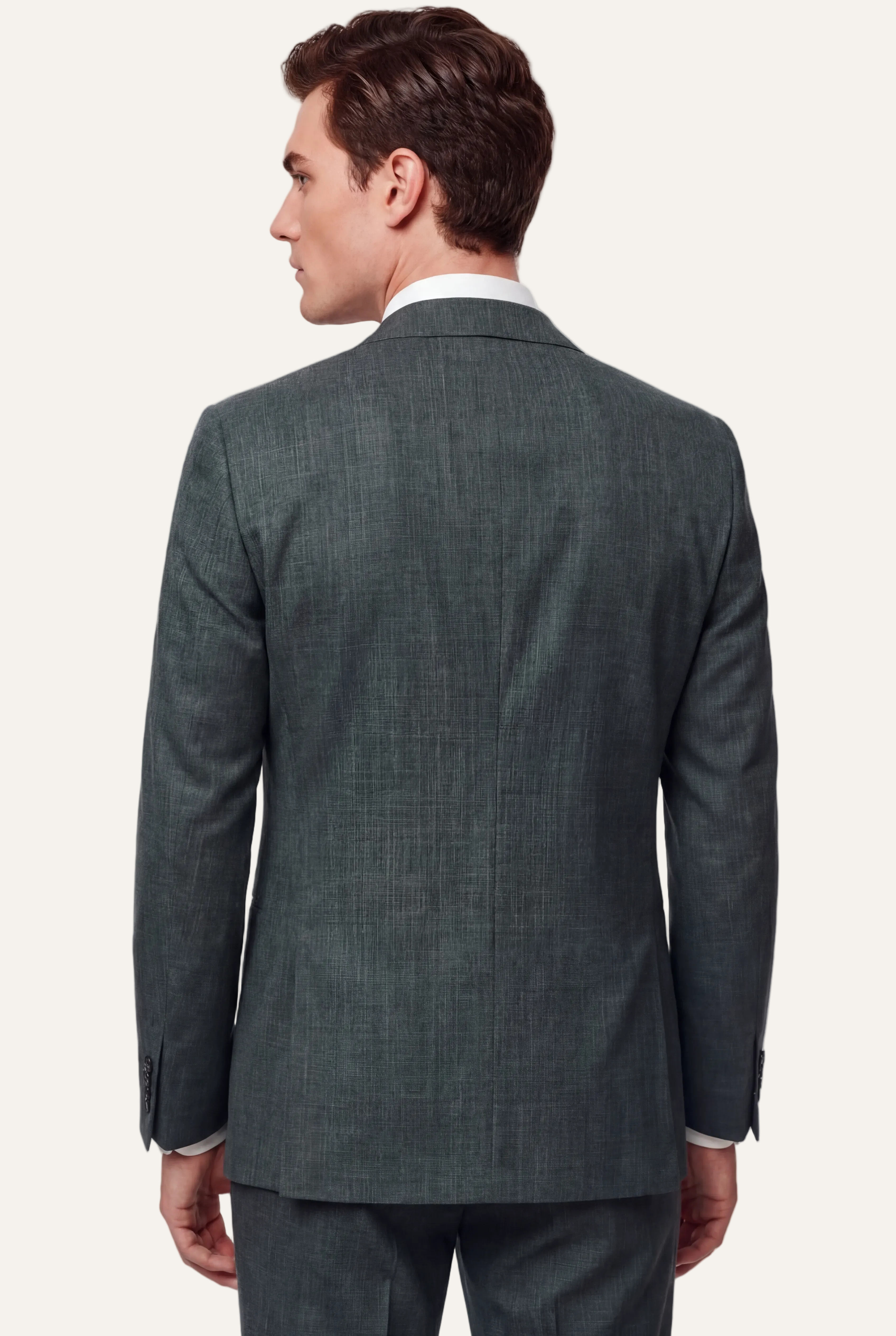 Zane Barläs Oxford Mid Green Suit, back view single vent clean silhouette