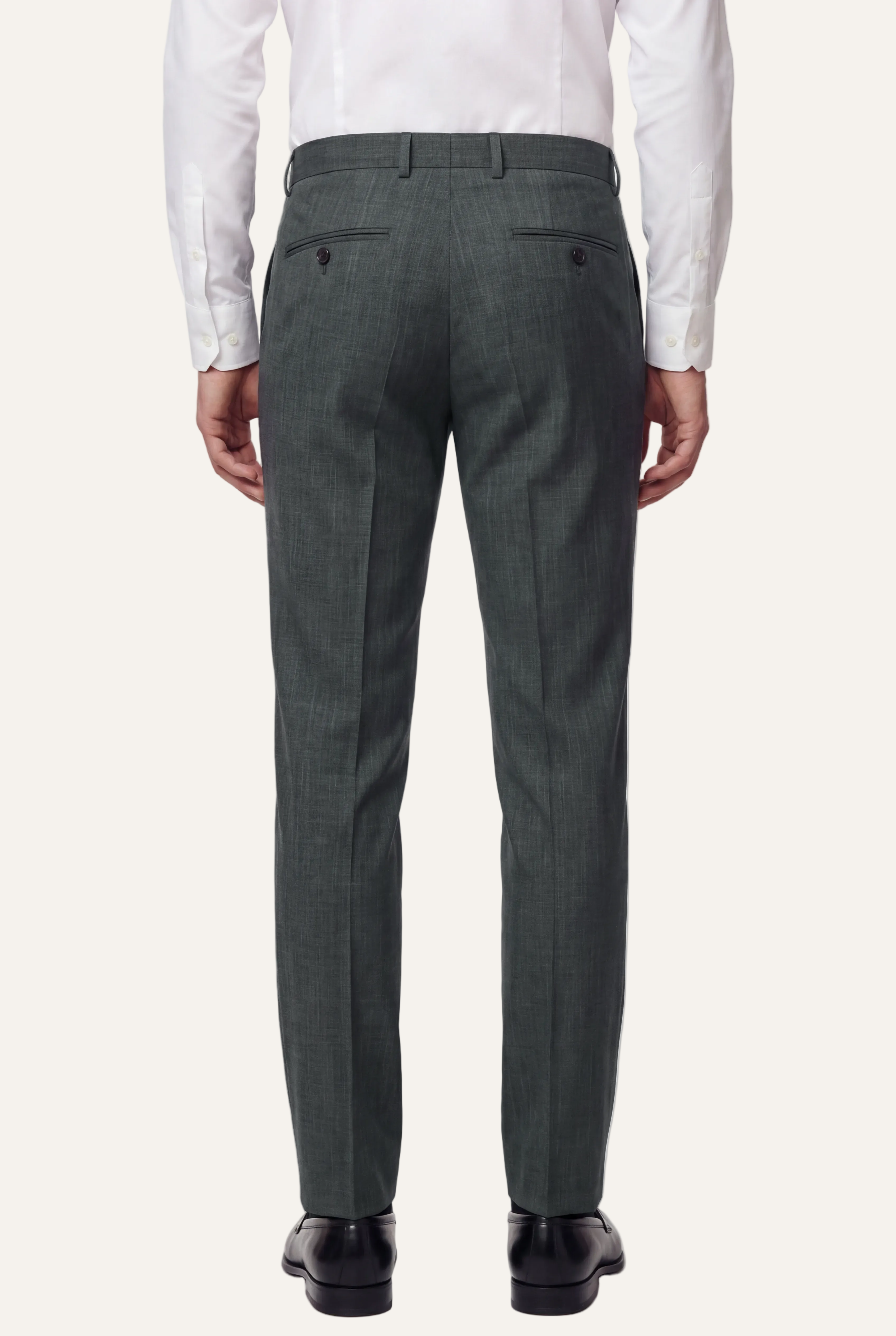 Zane Barläs Oxford Mid Green Suit, tapered leg trousers back view