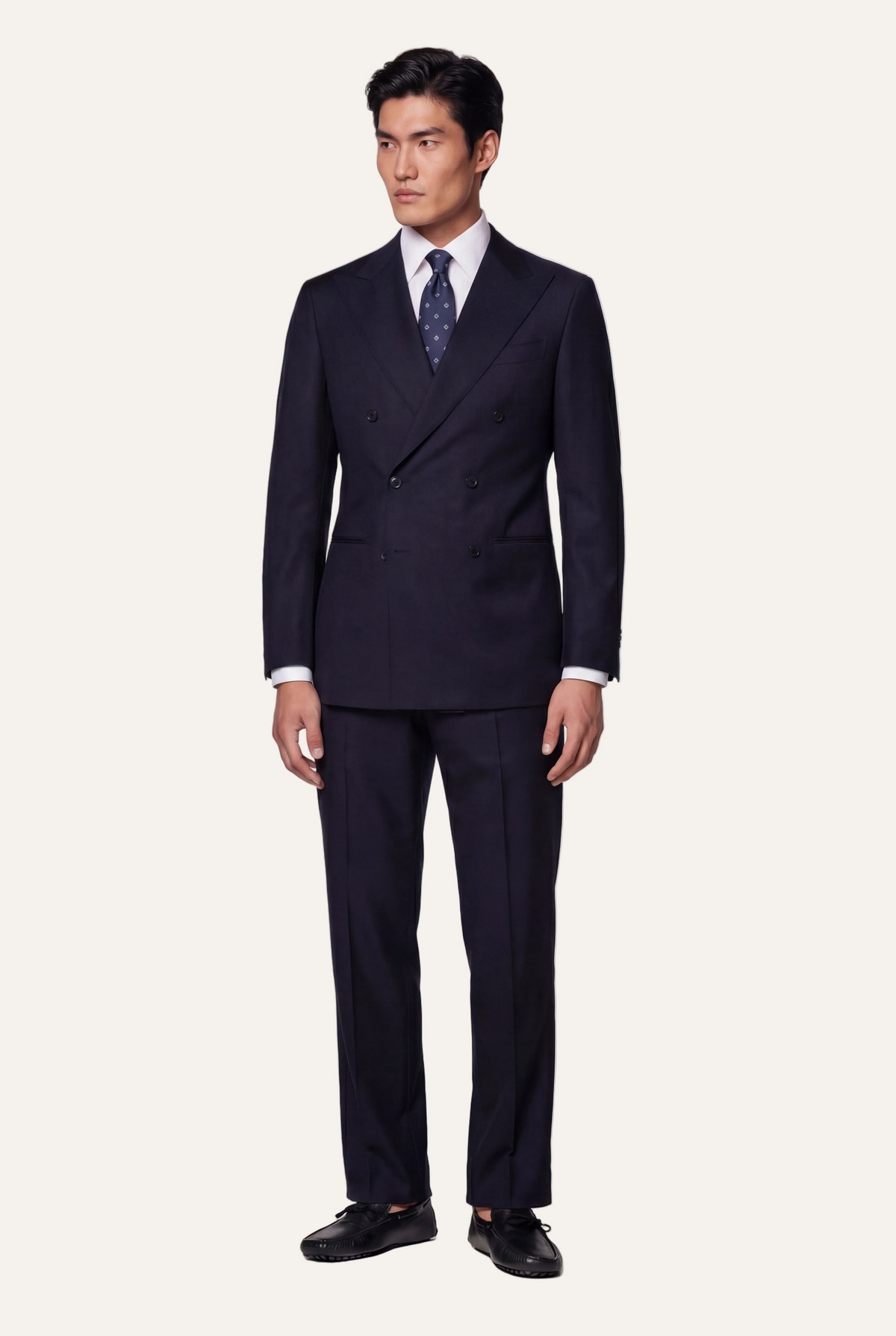 Zane Barläs Manhattan Navy Suit — full suit front view double breasted on model