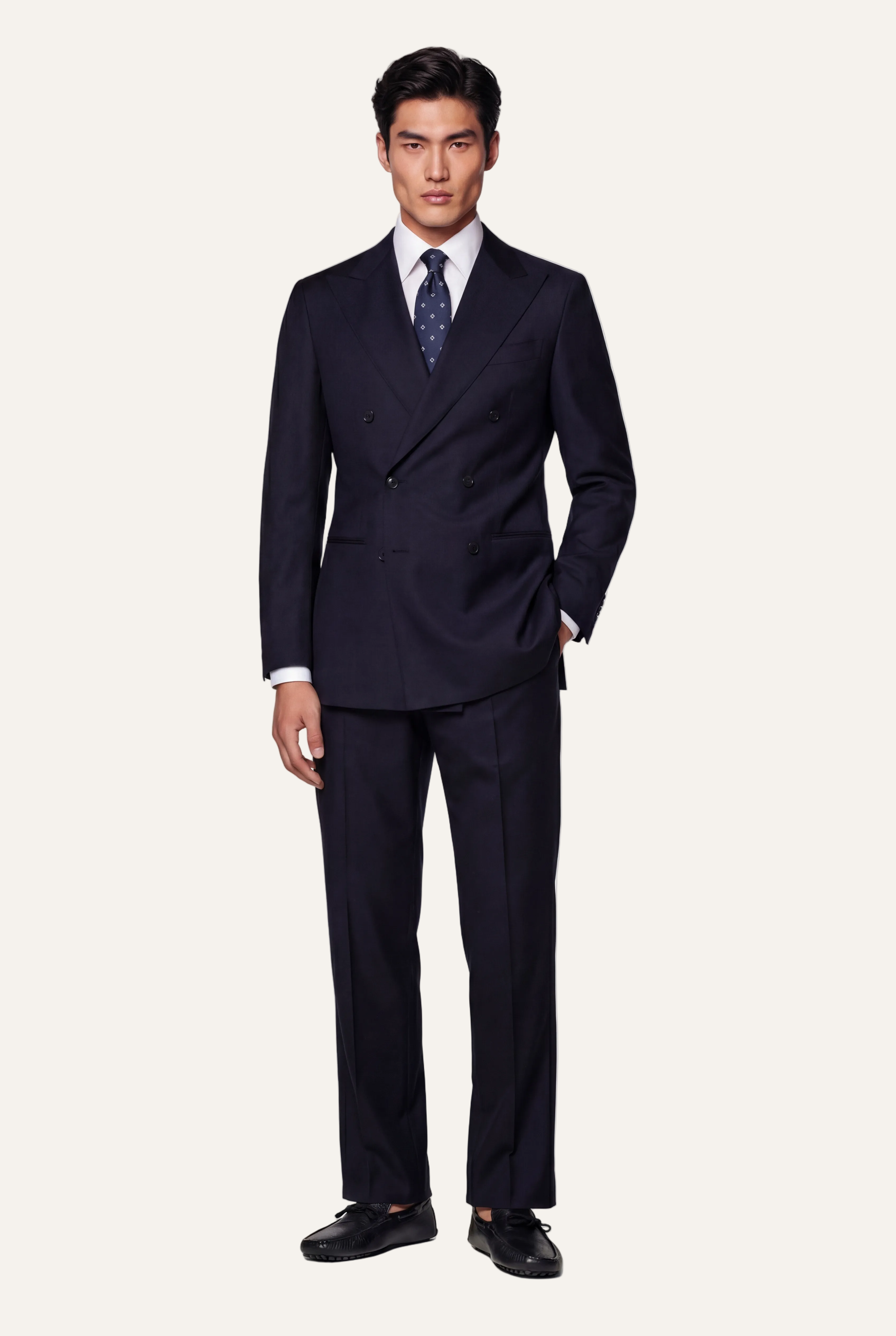 Zane Barläs Manhattan Navy Suit — full length view double breasted Italian wool