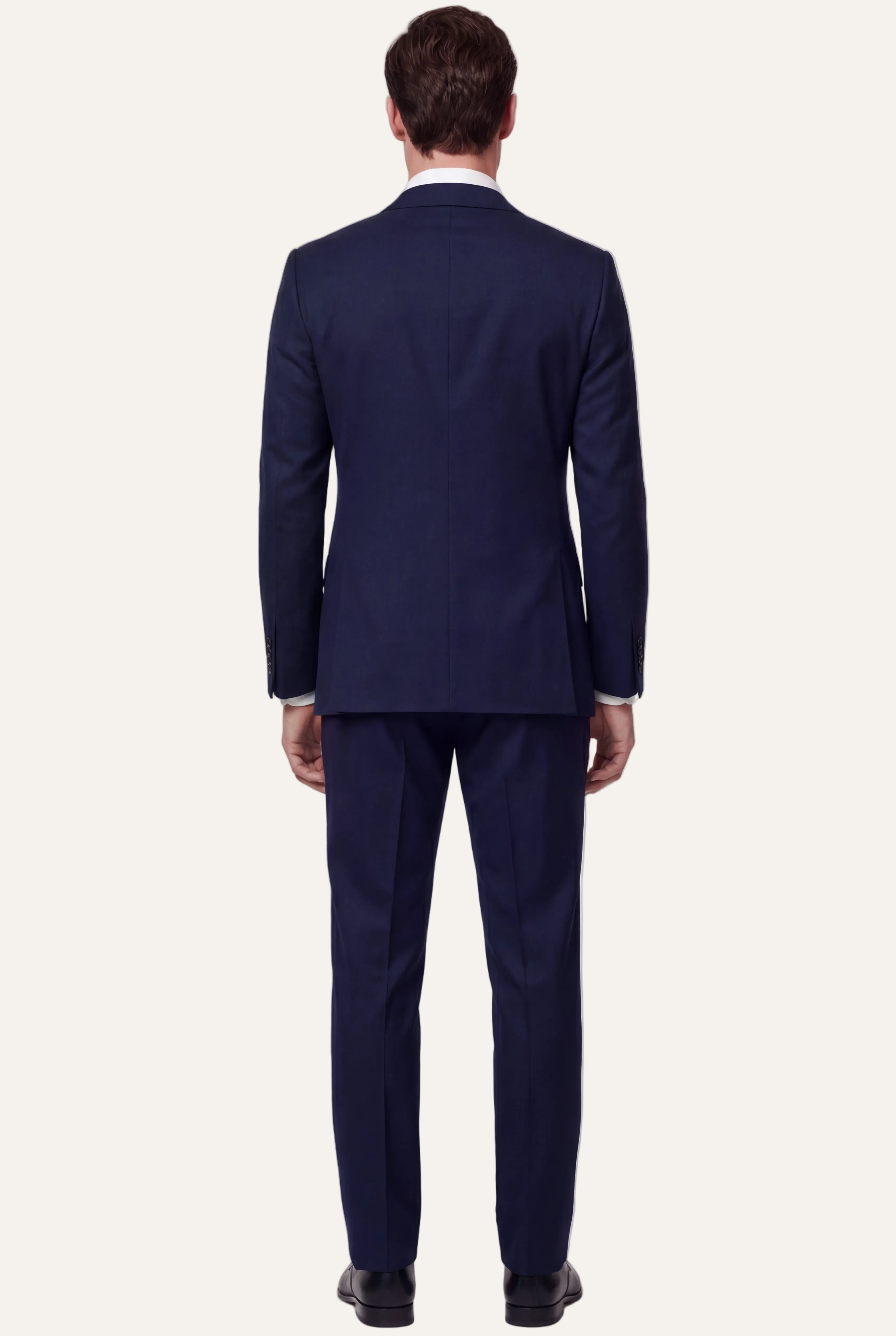 Zane Barläs Oxford Navy Blue Suit, full length back view clean silhouette