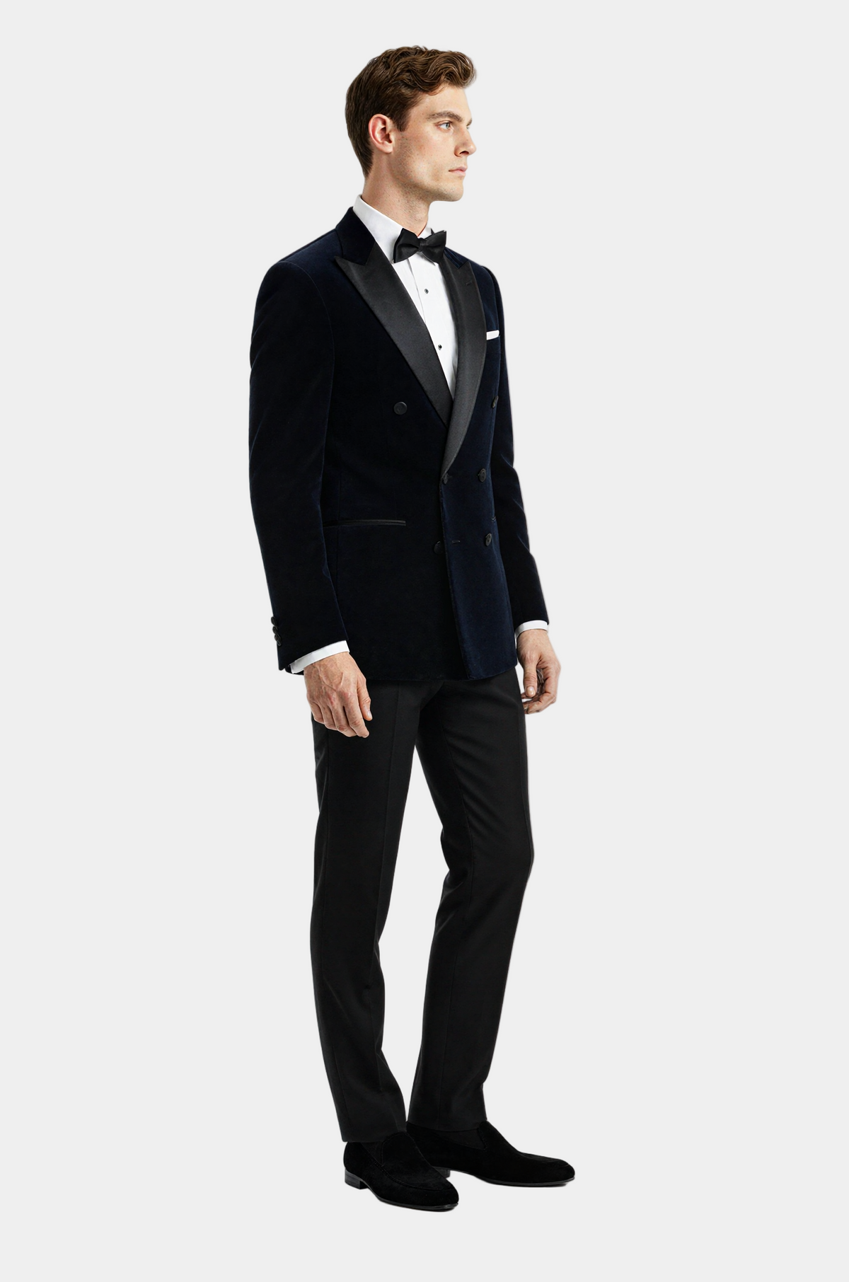 Zane Barläs Navy Velvet Dinner Jacket, styled editorial shot on model