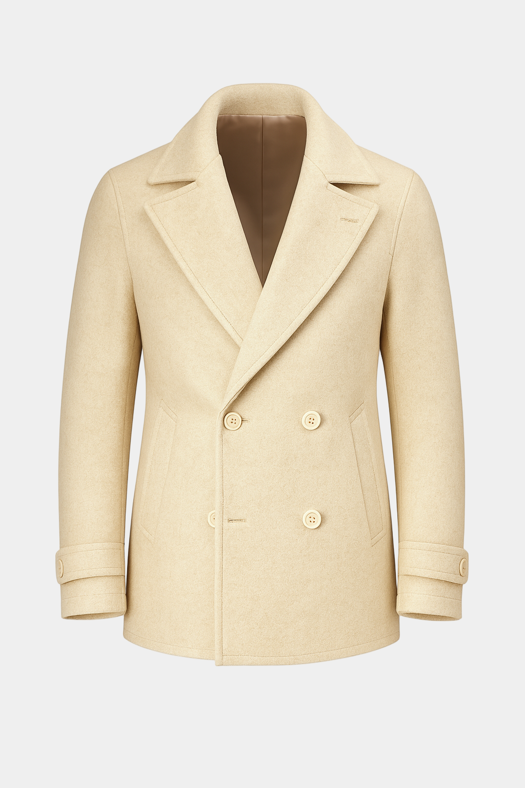 Zane Barläs Cream Wool Peacoat, sartorial lapel construction detail