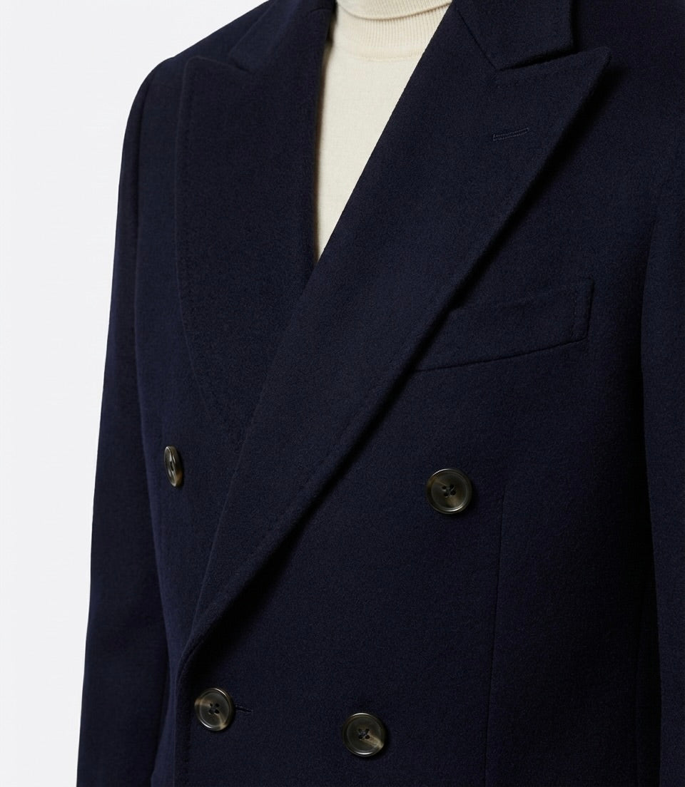 Zane Barläs Navy Blue Cashmere Overcoat, sartorial lapel construction detail