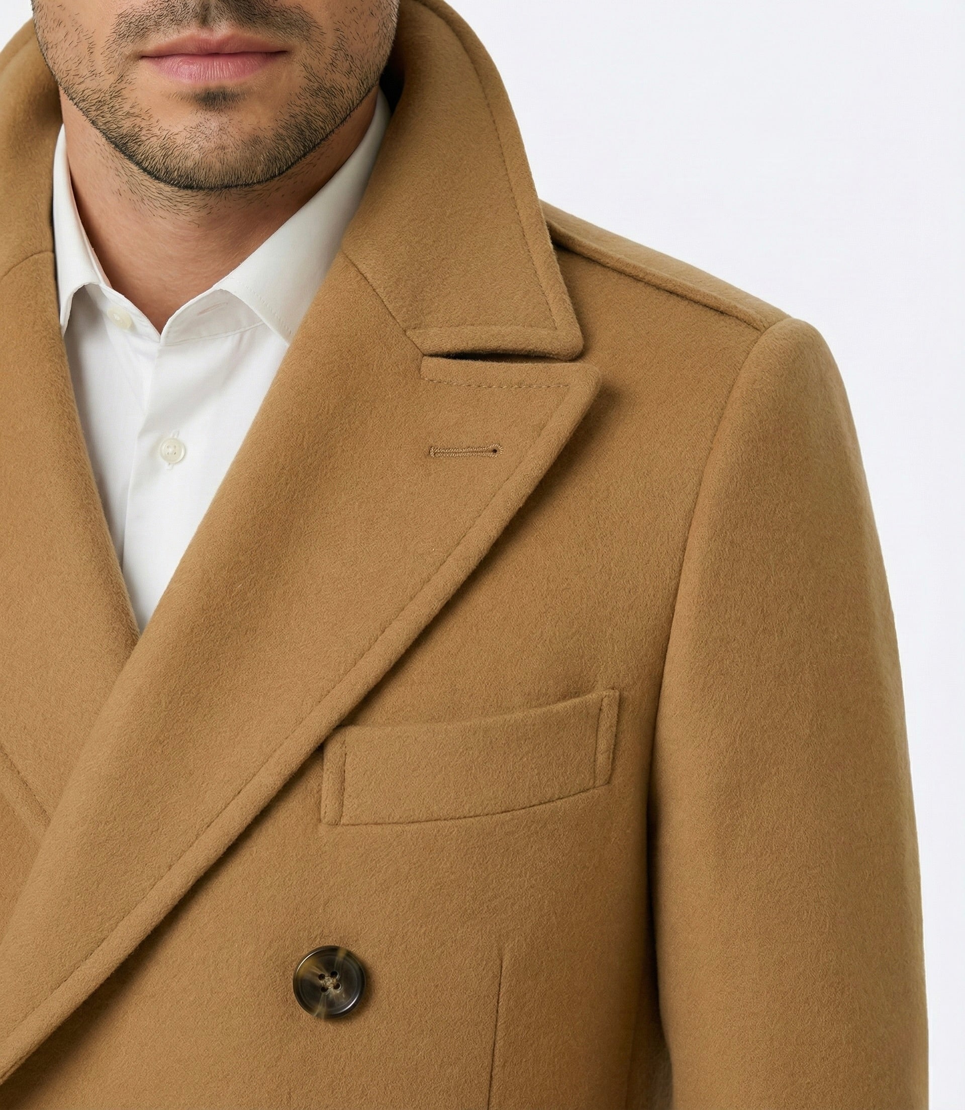 Zane Barläs Brown Cashmere Overcoat, sartorial lapel construction detail