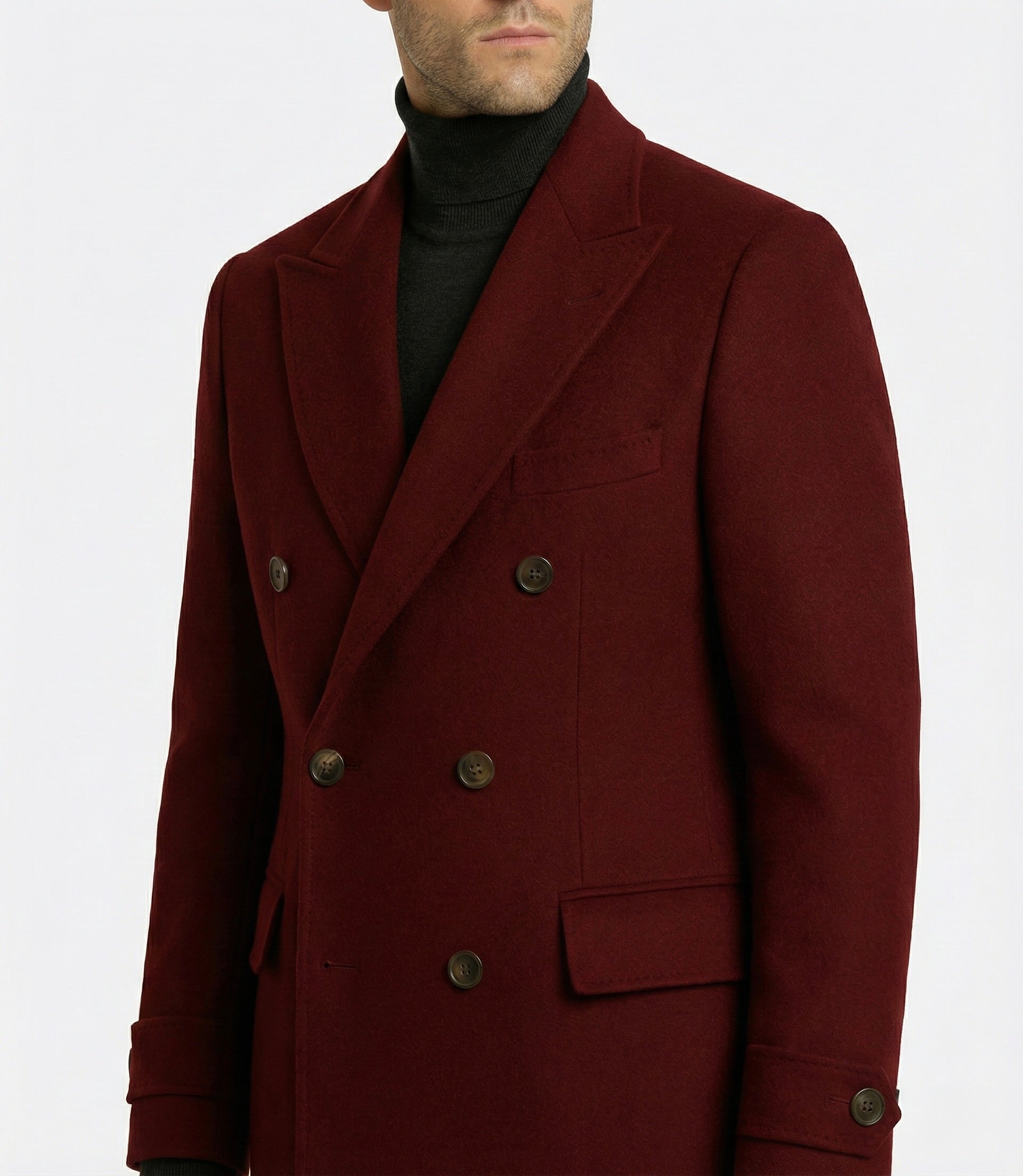 Zane Barläs Red Cashmere Overcoat, sartorial lapel construction detail