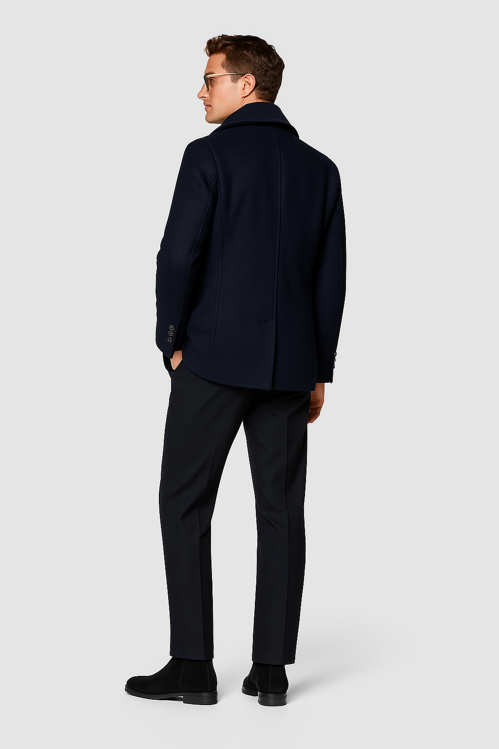Zane Barläs Navy Wool Peacoat, soft roped shoulder construction detail