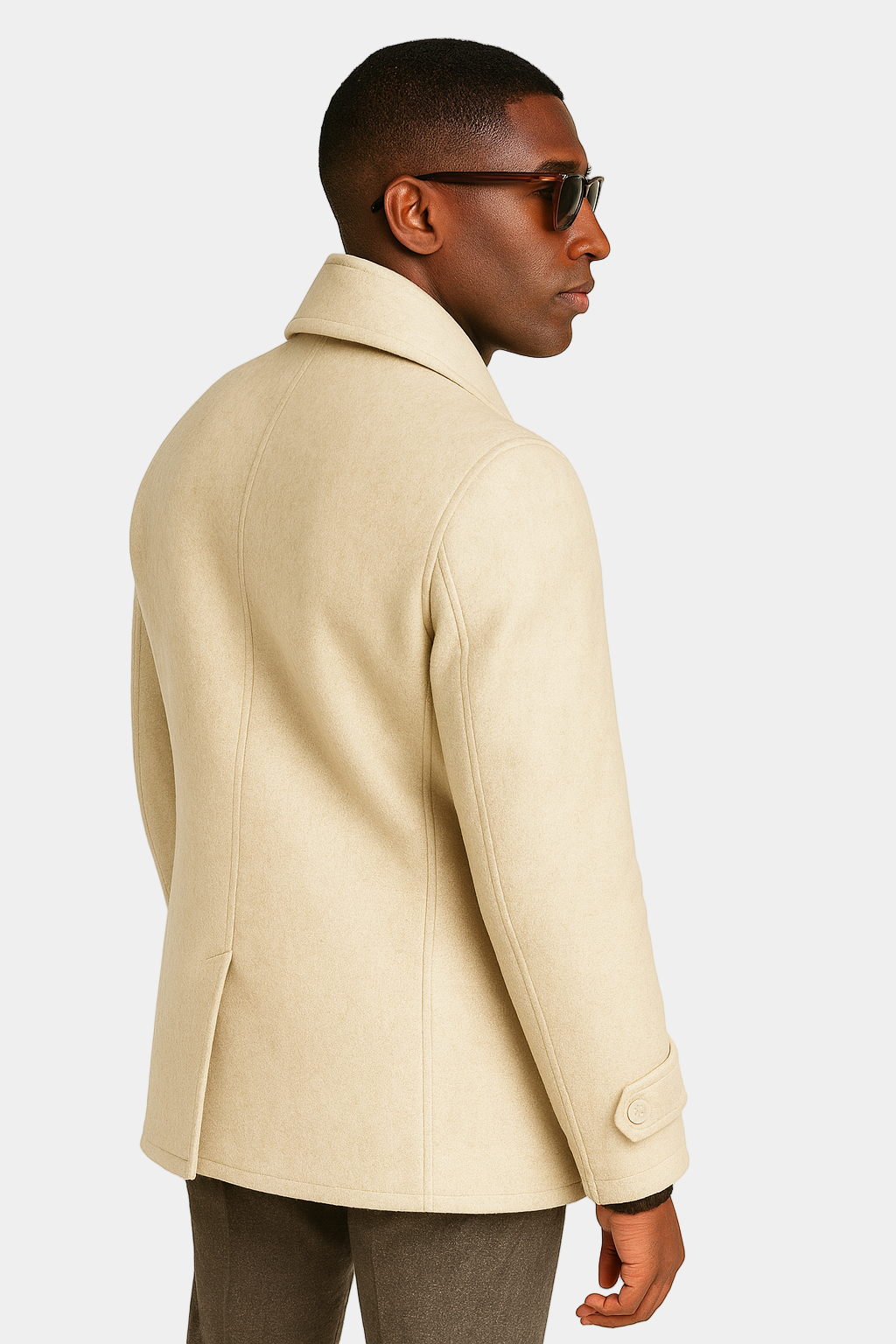 Zane Barläs Cream Wool Peacoat, soft roped shoulder construction detail