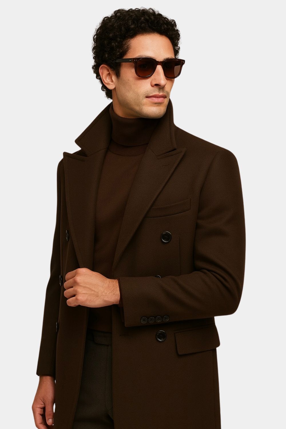 Zane Barläs Brown Wool Overcoat, soft roped shoulder construction detail