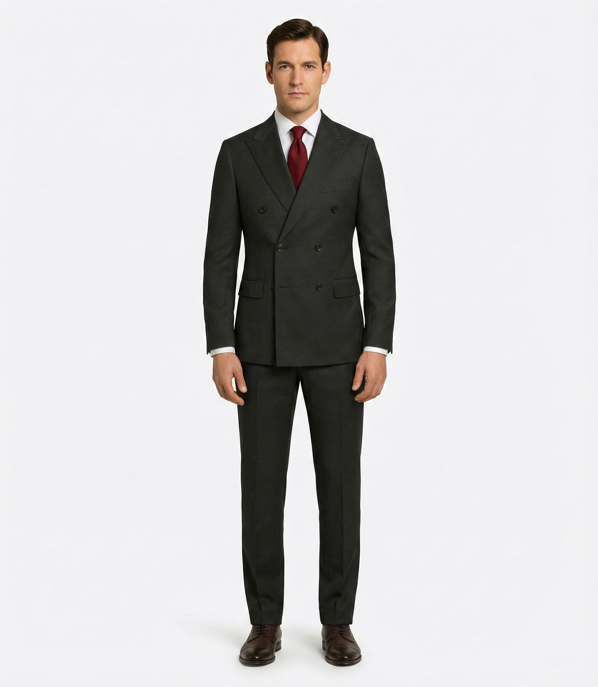 Zane Barläs Grey Double Breasted Suit, tailored fit silhouette on model