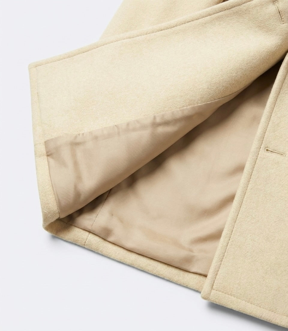 Zane Barläs Cream Wool Peacoat, wind-resistant premium wool construction