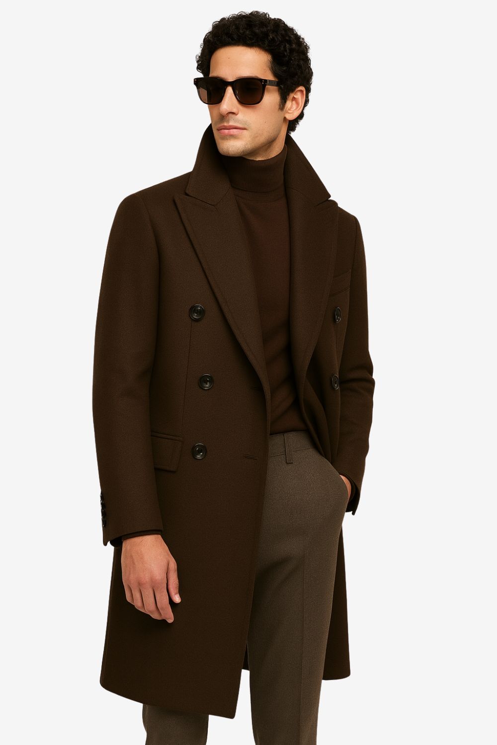 Zane Barläs Brown Wool Overcoat, deep flannel pockets detail close-up