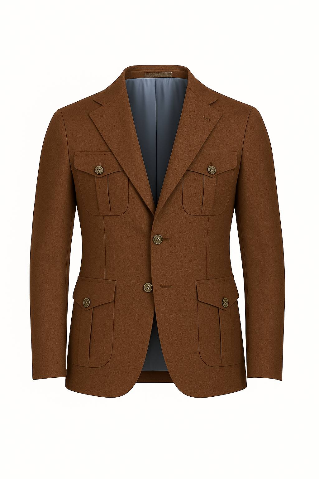 Brown wool safari blazer flat-lay front view