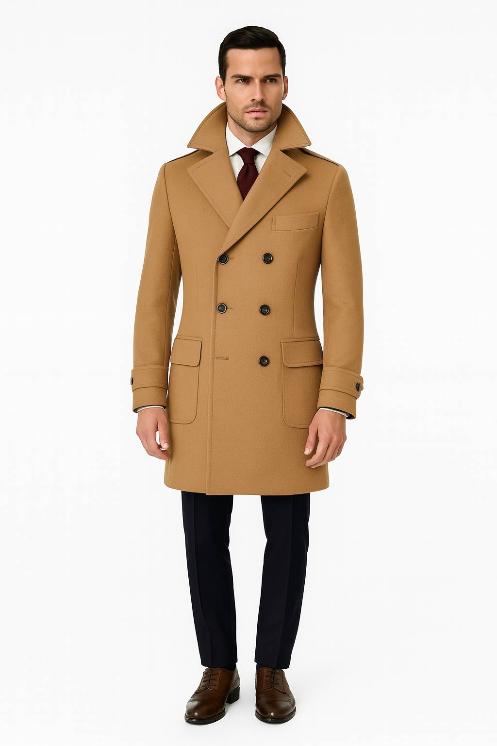 Zane Barläs Brown Cashmere Overcoat, lapel and fabric detail close-up