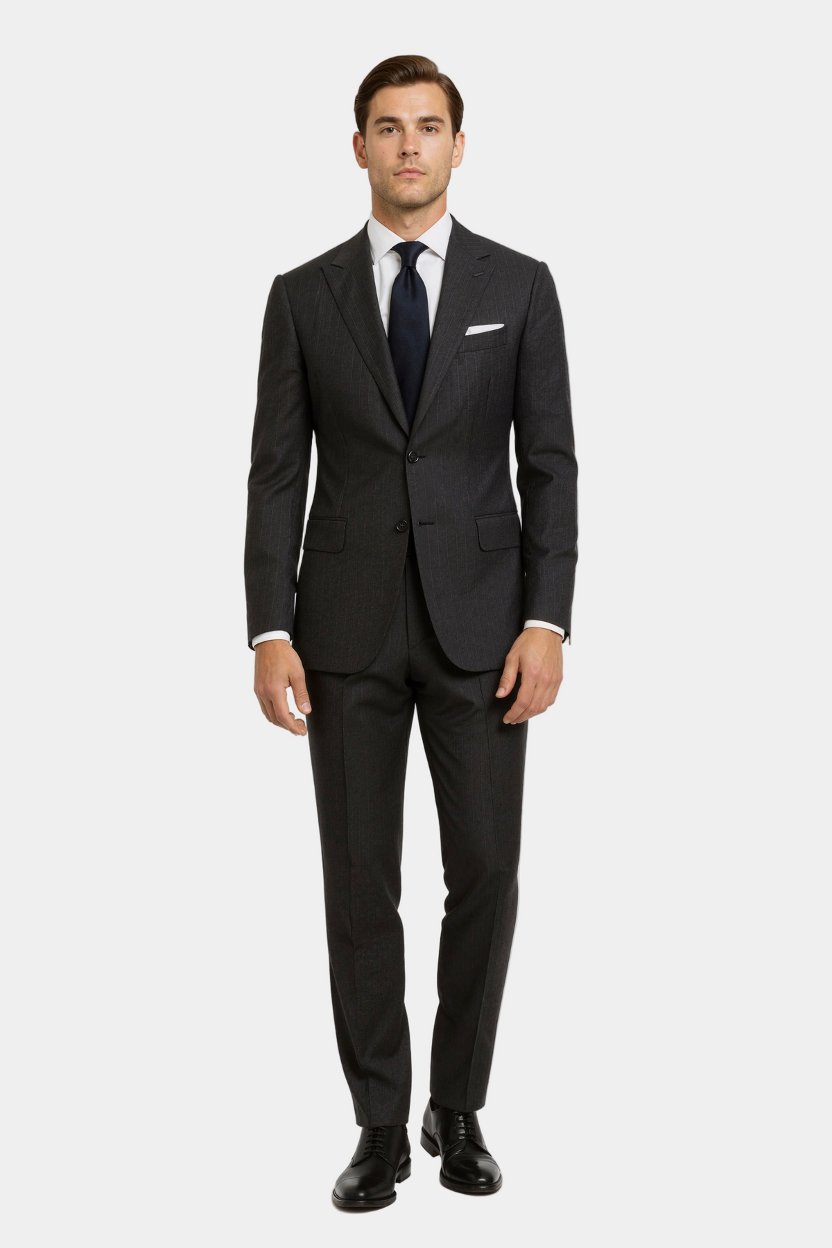Zane Barläs Monaco Grey Pinstripe Suit, tapered trouser leg detail
