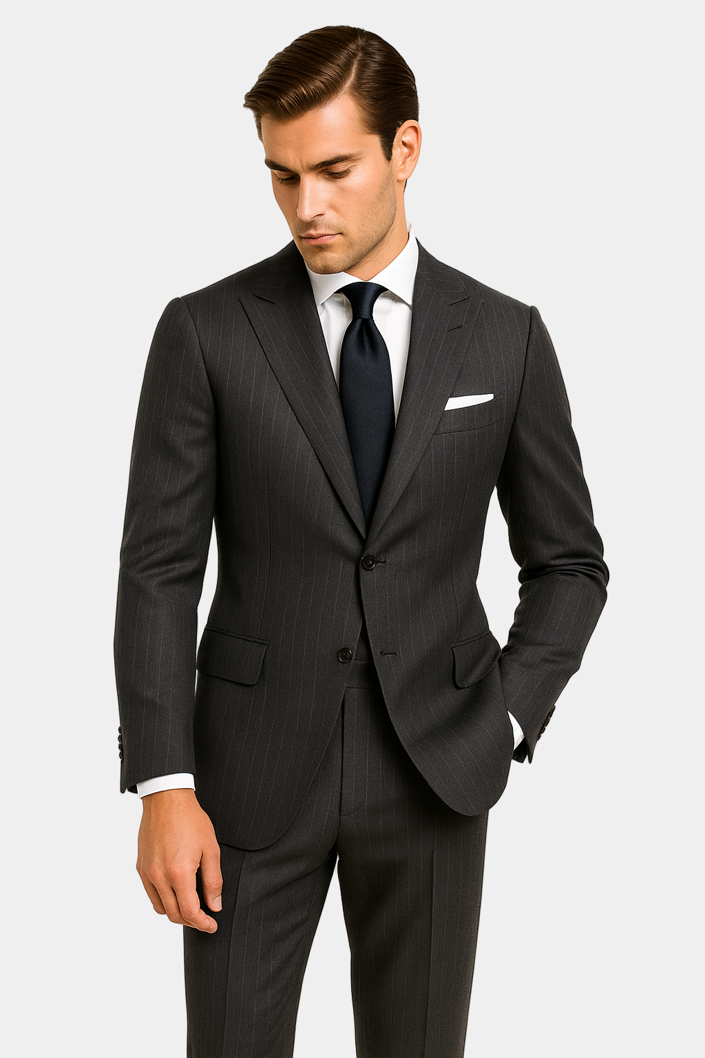 Zane Barläs Monaco Grey Pinstripe Suit, front, full length on model