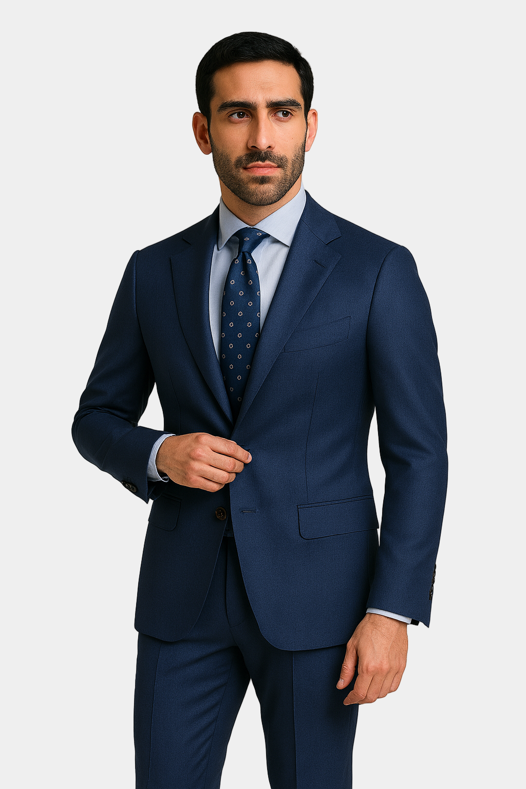 Zane Barläs Blue Monaco Suit, navy plain wool suit front view on model