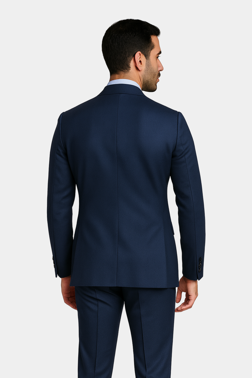 Zane Barläs Blue Monaco Suit, back view showing clean single vent