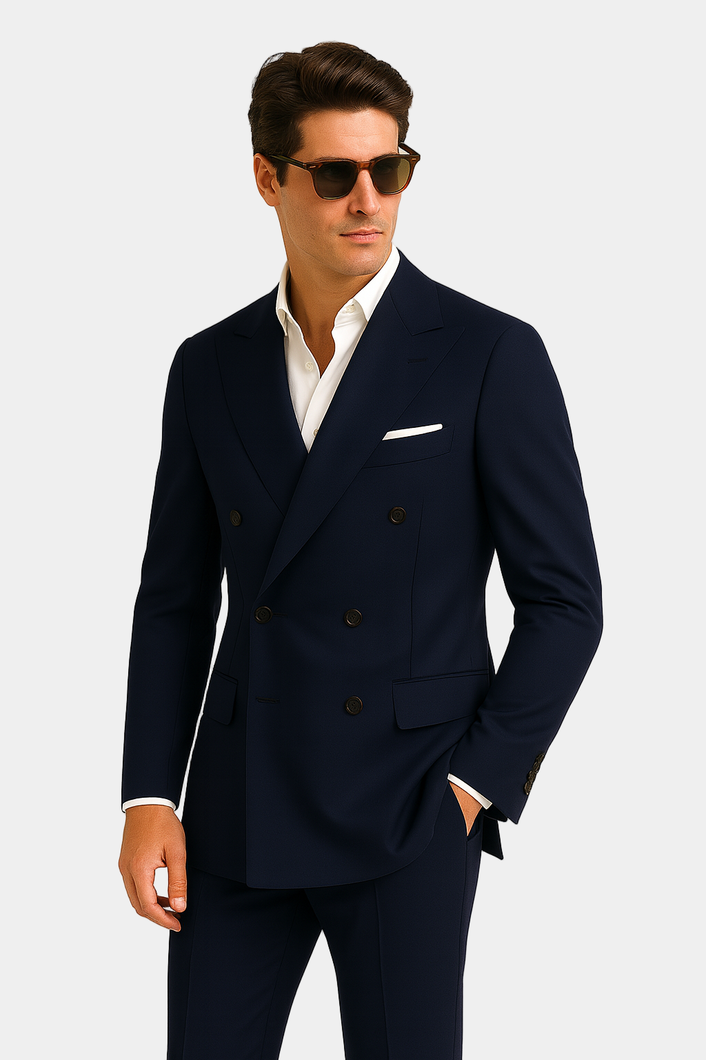 Zane Barläs Navy Blue Double Breasted Suit, front view on model