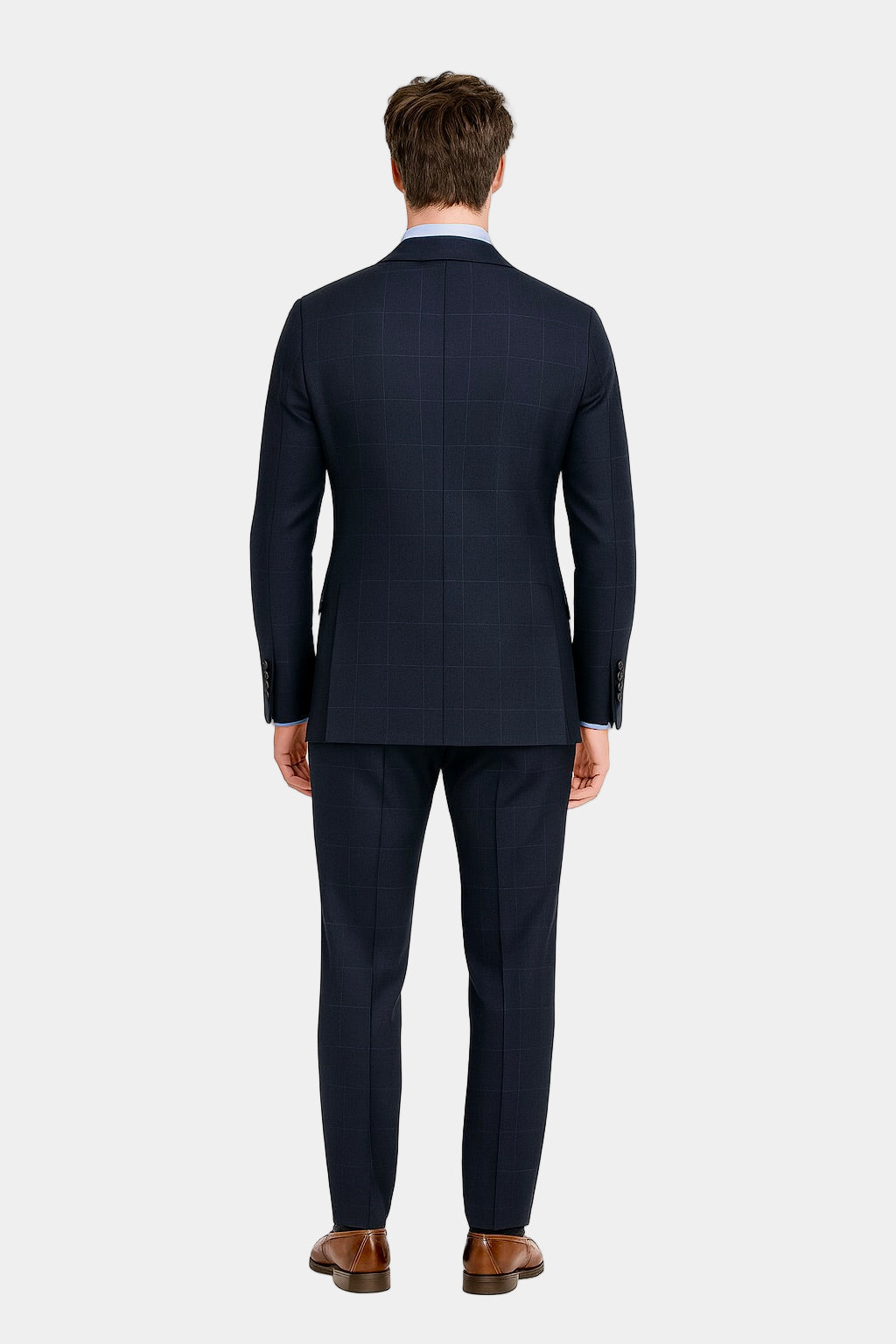 Zane Barläs Oxford Navy Windowpane Suit, back view, single vent
