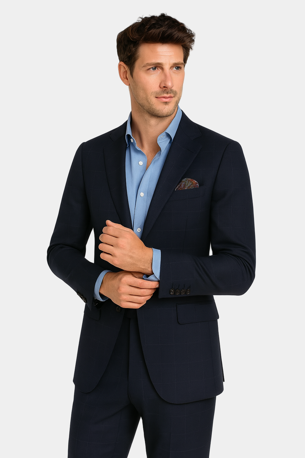 Zane Barläs Oxford Navy Windowpane Suit, front view on model