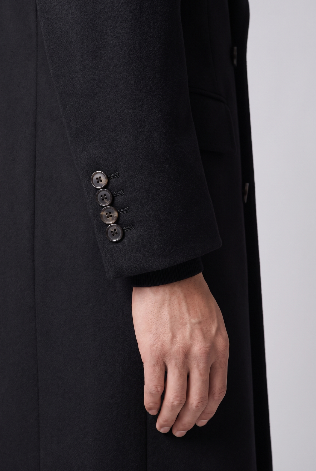 Manhattan Black Overcoat, cuff detail