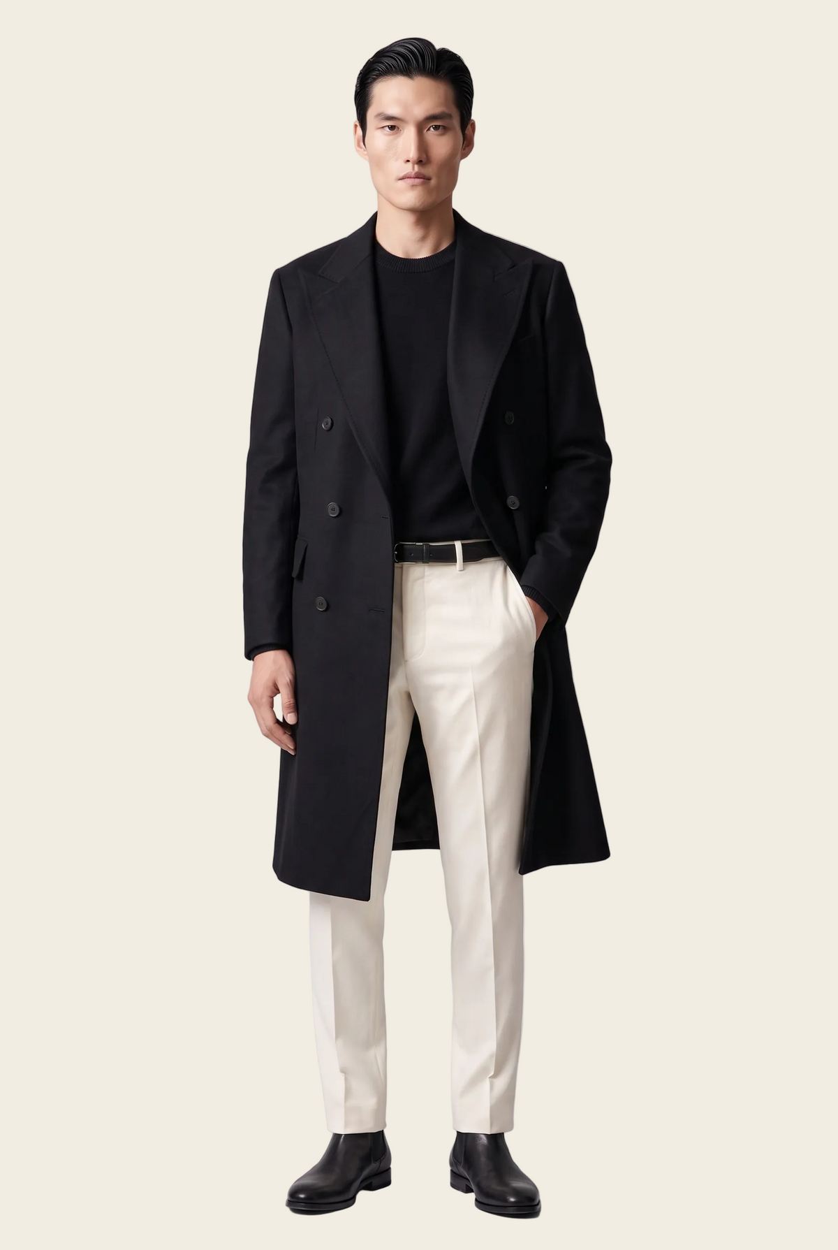 Manhattan Black Overcoat, full front view