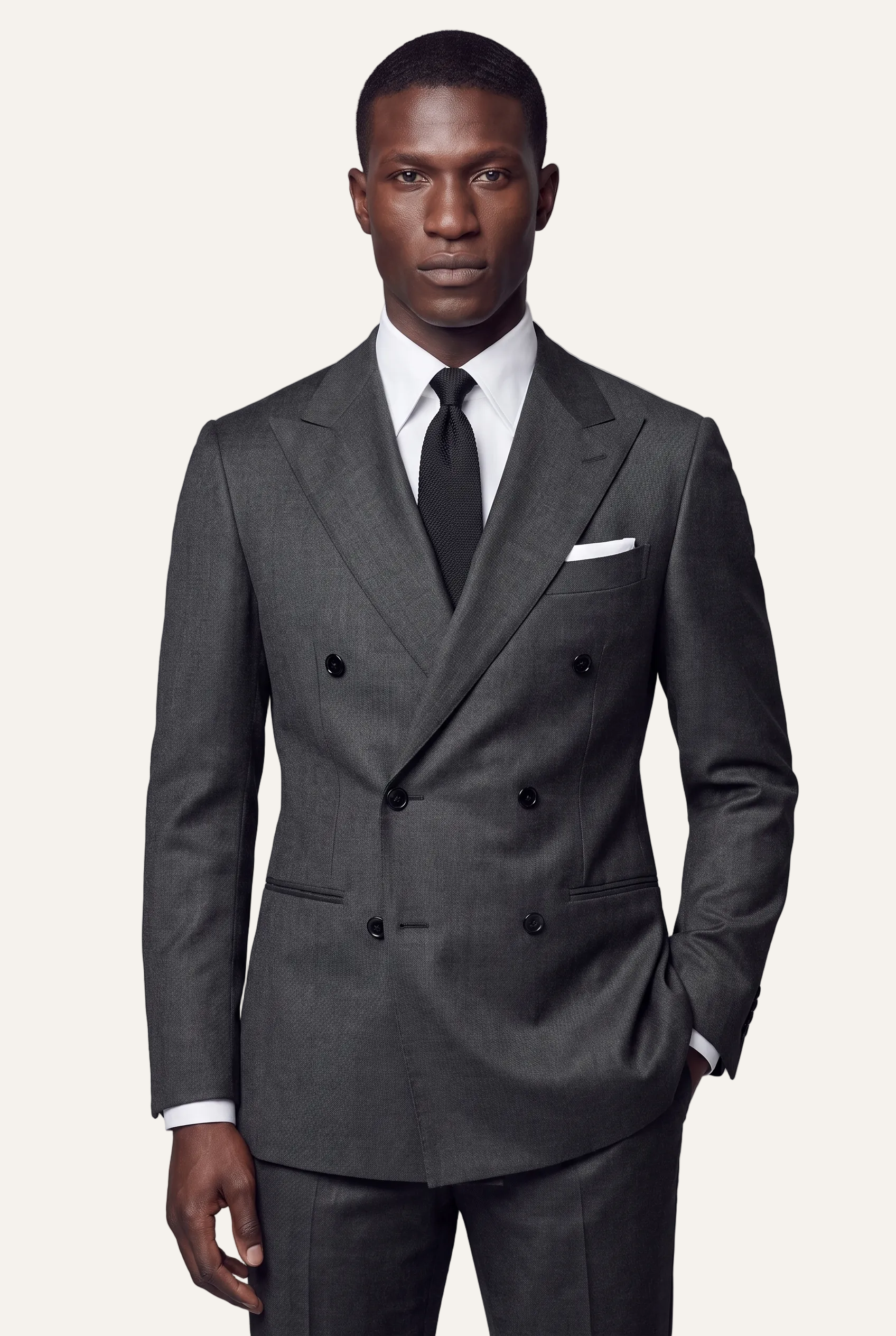 Manhattan Dark Grey Suit, front three quarter view