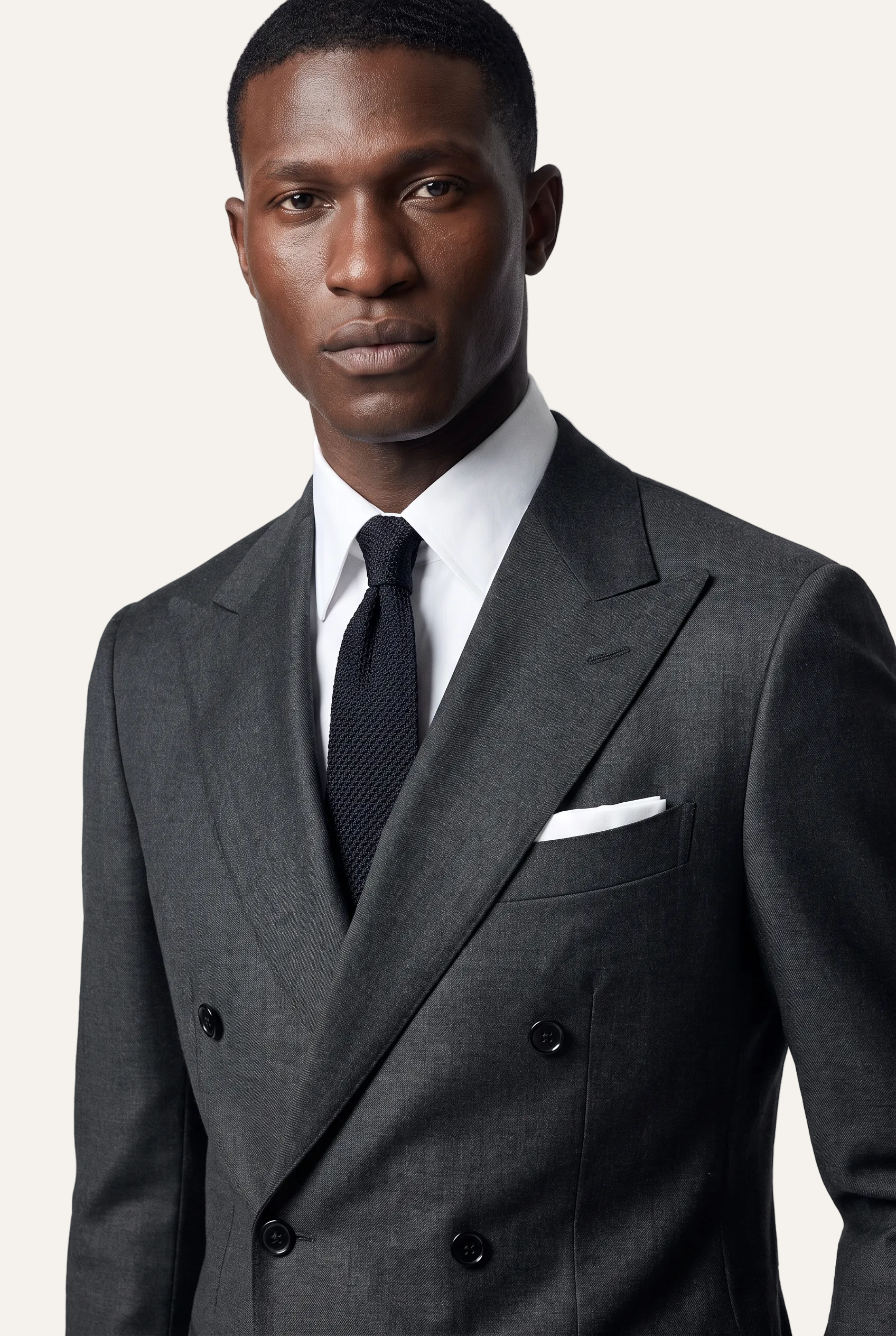 Manhattan Dark Grey Suit, portrait with shirt and tie